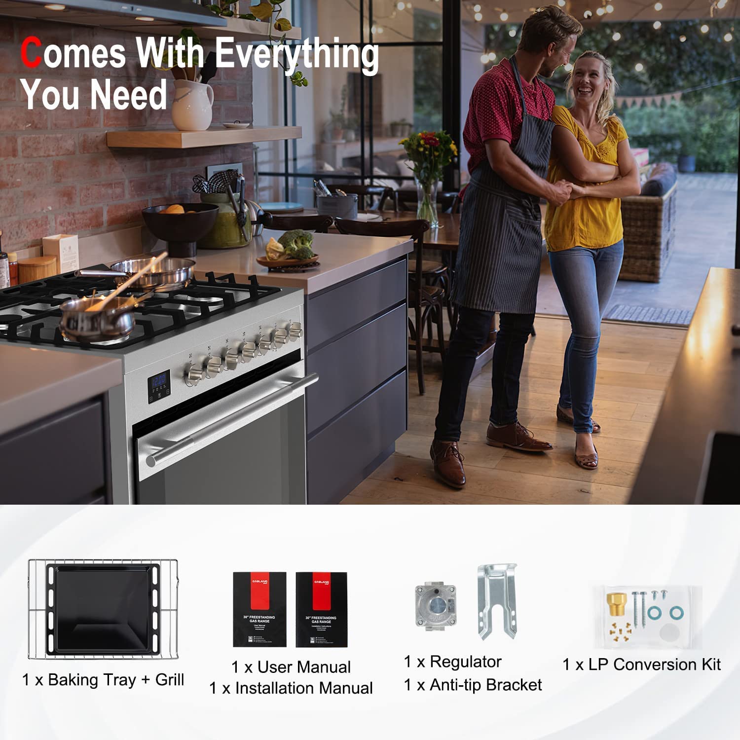 30 Inch 5-Burner Gas Stove Oven with 5.0 cu.ft Convection Oven - GASLAND Chef Series | Digital Timer, Storage Drawer, NG/LPG Convertible | Perfect for Home Kitchens & Professional Cooking