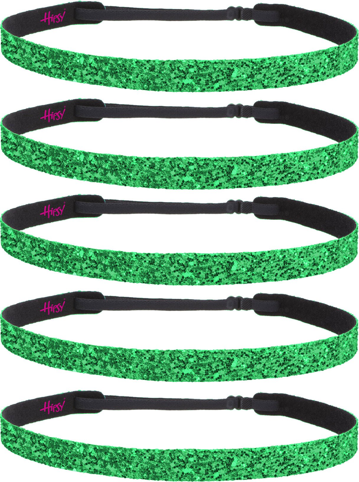 Hipsy 5-Pack No-Slip Adjustable Cheerleading Headbands for Girls & Teens - Emerald Green - Perfect for Dance, Gymnastics, Sports & School Spirit Days