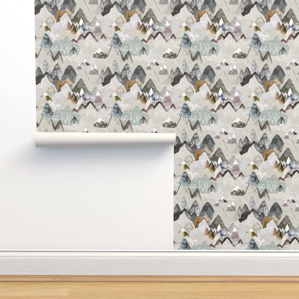 Peel & Stick Removable Wallpaper 9ft x 2ft - Mountain Landscape Earthy Neutral Brown Tan Adventure Hiking Woodland Nature Design | Perfect for Boys Room, Nursery, Dorm Decor & Home Office Accent Wall
