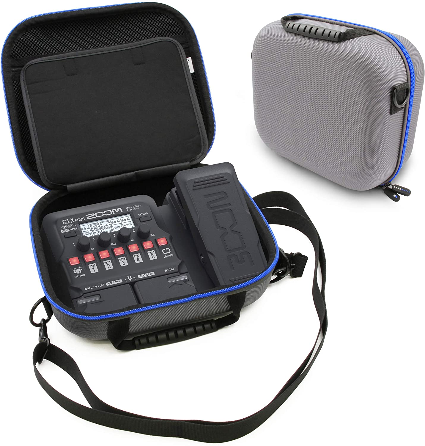 CASEMATIX Hard Shell Travel Case for Zoom G1X FOUR Guitar Effects Pedal - Durable Wah Pedal Carrying Case with Adjustable Shoulder Strap - Perfect for Gigging Musicians & Traveling Guitarists