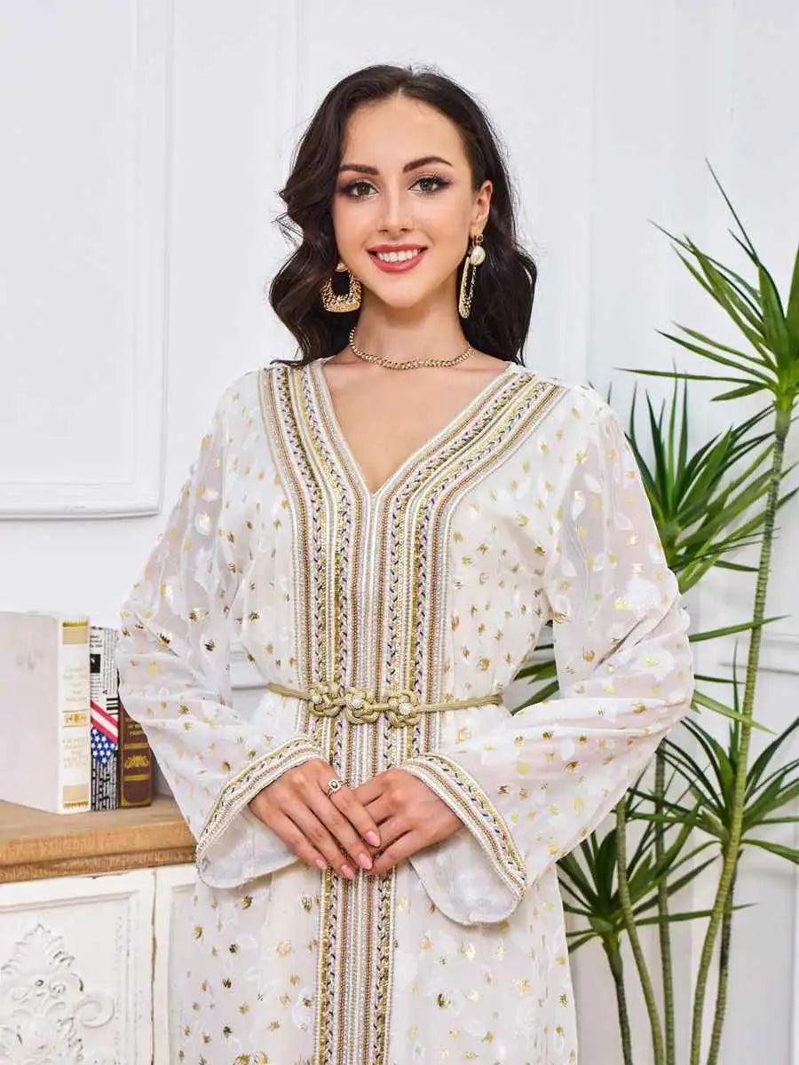 Elegant Moroccan Muslim Eid Dress - Women's Embroidered Caftan Kaftan for Special Occasions | Perfect for Eid Celebrations, Weddings & Festive Gatherings