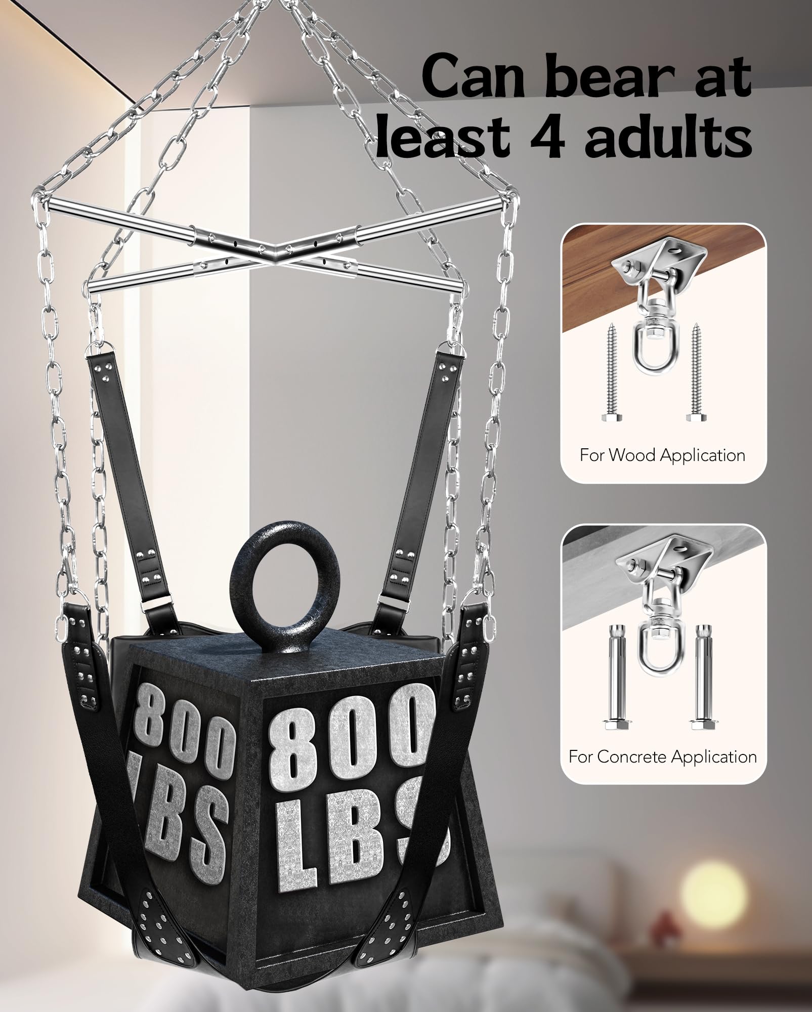 UTIMI Adjustable BDSM Ceiling Sex Swing for Couples - Heavy Duty 800 lbs Capacity, 360° Spinning, Padded Comfort & Sturdy Steel Frame - Easy to Assemble for Bedroom, Adult Play & BDSM Bondage Scenes