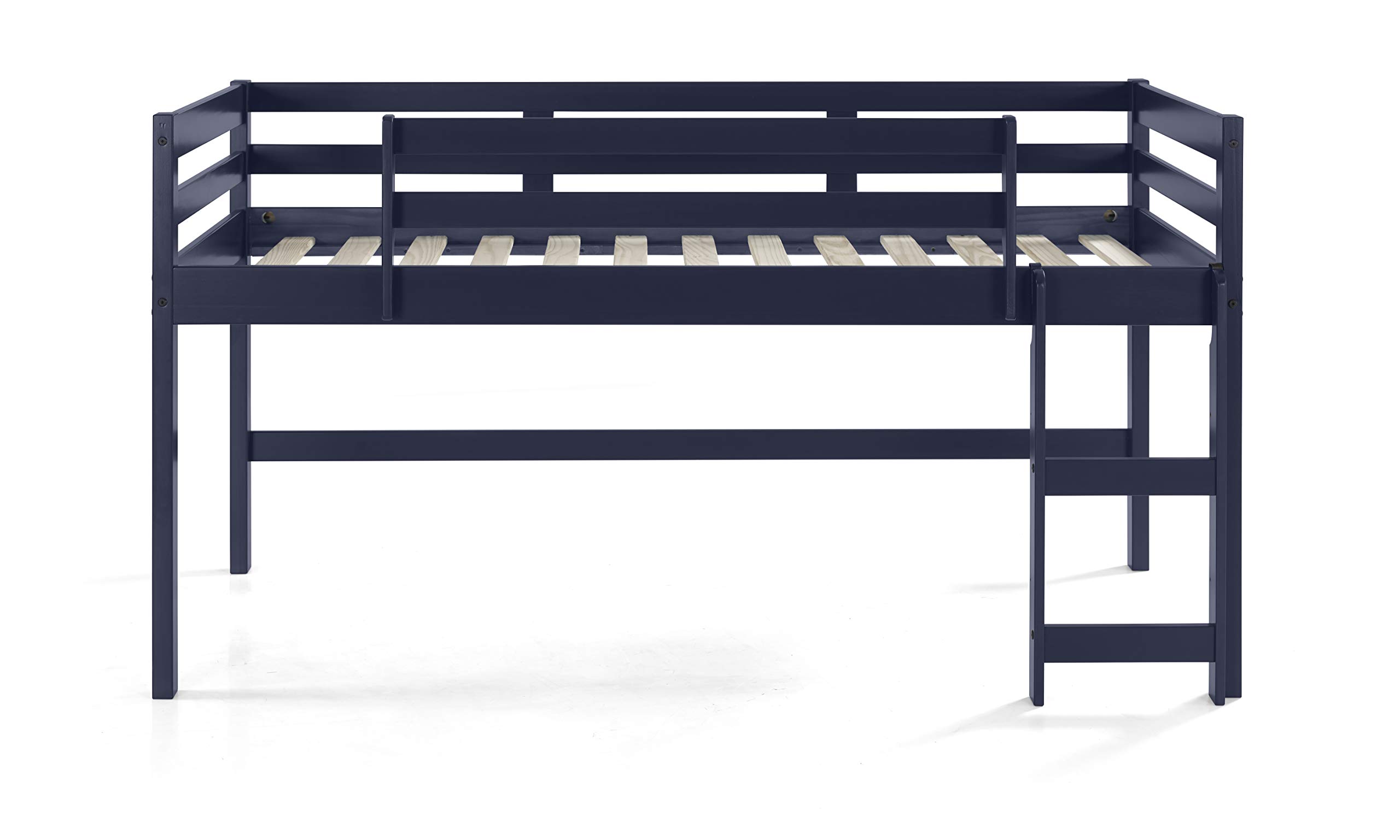 Knocbel Twin Loft Bed with Reversible Ladder & Safety Guardrail - Solid Wood Platform Bed Frame with 13-Slat Support, 110lb Weight Capacity (Navy Blue) - Perfect for Kids' Rooms, Dorms & Small Spaces