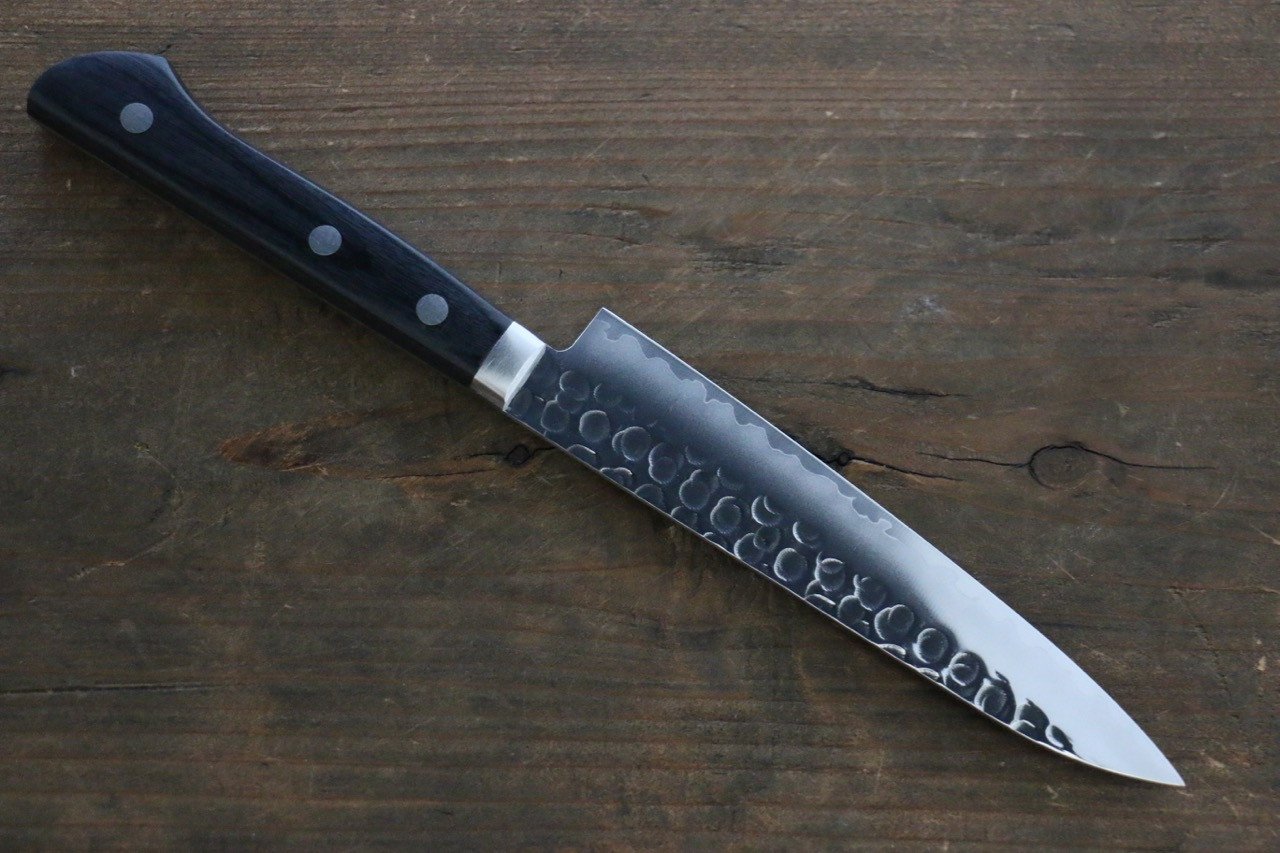 Seisuke VG1 Hammered Migaki Finished Petty Utility Knife 135mm with Pakka Wood Handle - Perfect for Slicing, Peeling & Precision Kitchen Tasks