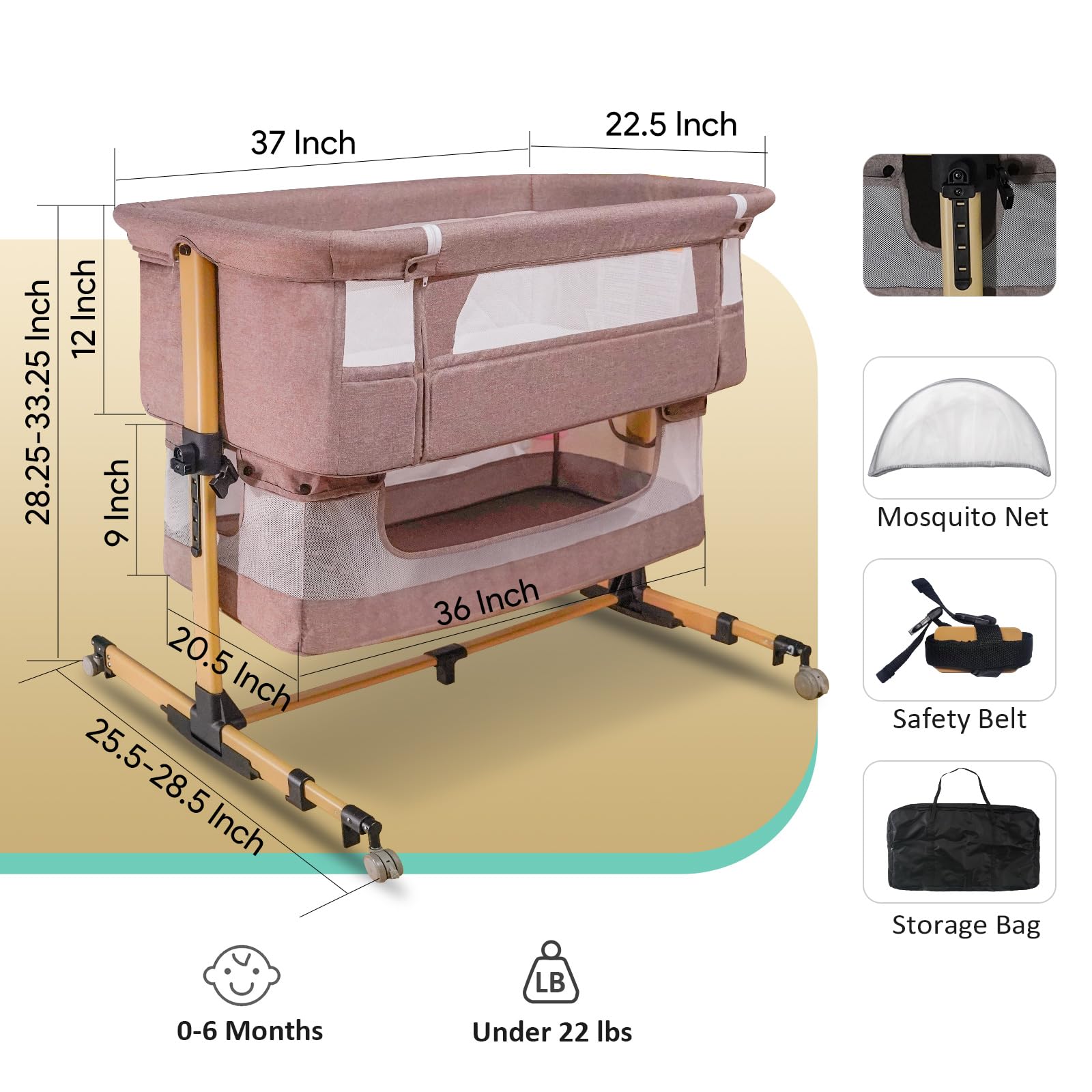 3-in-1 Portable Baby Bassinet & Bedside Sleeper with Storage Basket - Adjustable Folding Travel Crib for Newborns - Perfect for Nursery, Bedroom Co-Sleeping & Family Trips