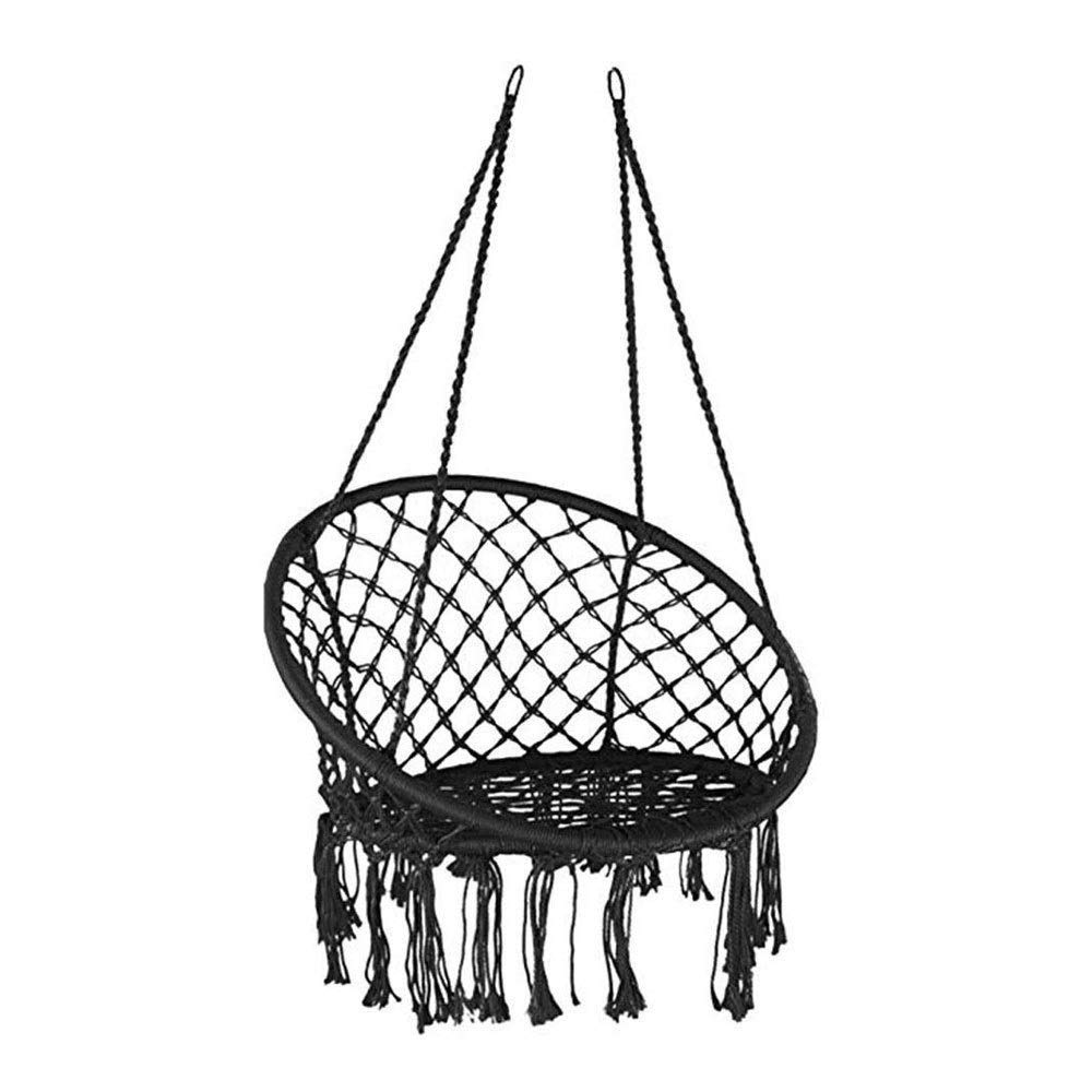 FGH QPLKKMOI Cotton Macrame Hammock Swing Chair - Indoor/Outdoor Hanging Chair for Patio, Garden, Balcony & Bedroom Relaxation