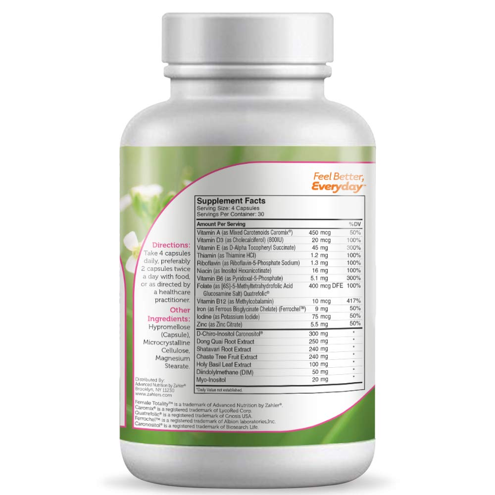 Zahler Female Totality Fertility Supplements for Women - Prenatal Vitamins with Essential Nutrients, Kosher Certified, 120 Capsules | Supports Reproductive Health & Pregnancy Wellness