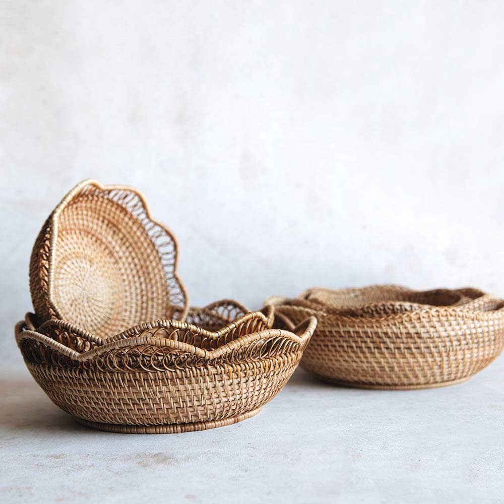 Rhode Rattan Scalloped Basket - Natural Woven Storage Organizer for Home Decor, Bathroom & Bedroom Organization