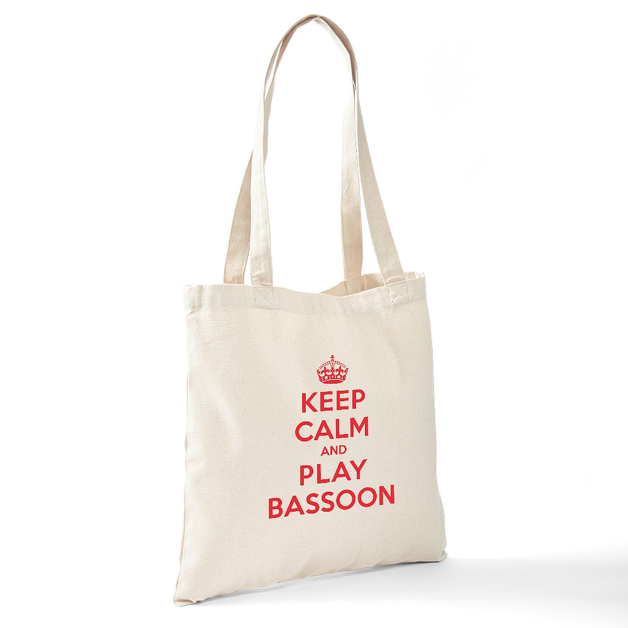 Keep Calm Play Bassoon Tote Bag - Natural Canvas Reusable Shopping Bag for Musicians, Music Lovers & Bassoon Players - Perfect for Groceries, Books & Music Accessories