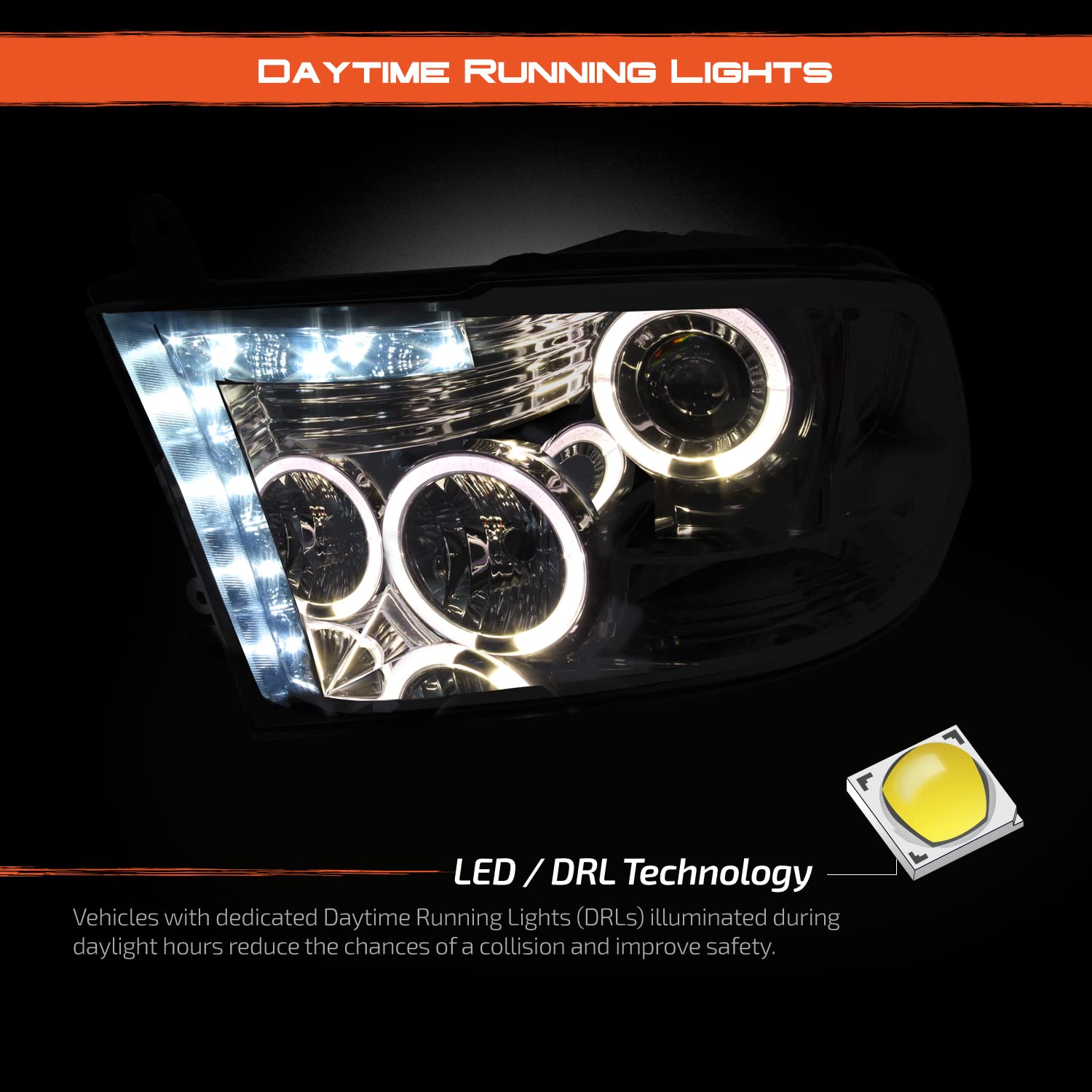 AKKON LED Headlights & Tail Lights for 2013-2018 Ram 1500/2500/3500 - DRL Halo Projector Smoke Headlight & Red LED Taillamp with Wiring Kit - Upgrade for Off-Road, Night Driving & Custom Look