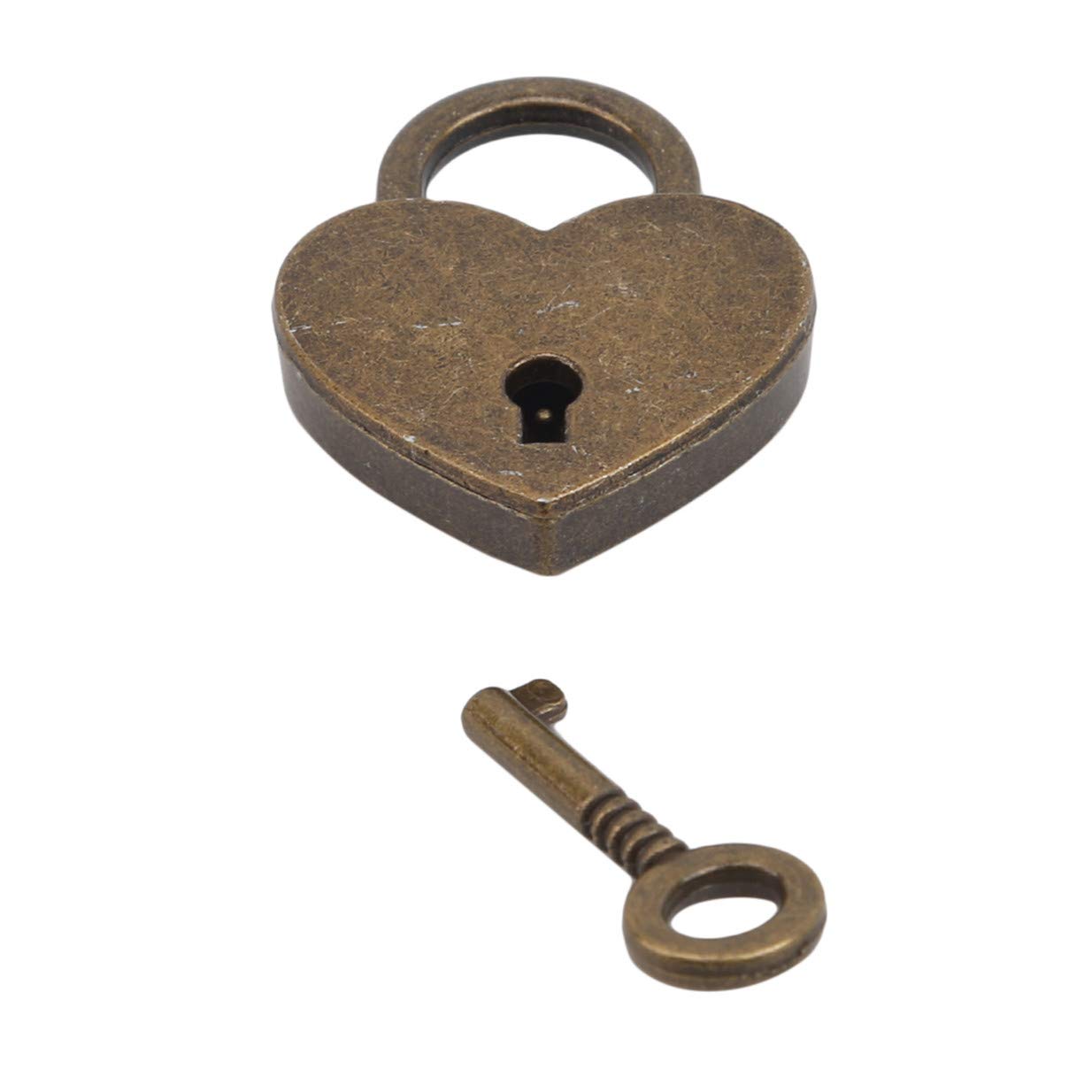 EJY Retro Mini Heart-Shaped Padlock with Keys - Secure Suitcase, Gym Lockers, Employee Lockers & Outdoor Gear - Vintage Bronze Luggage Lock for Travel, Sports & School Use