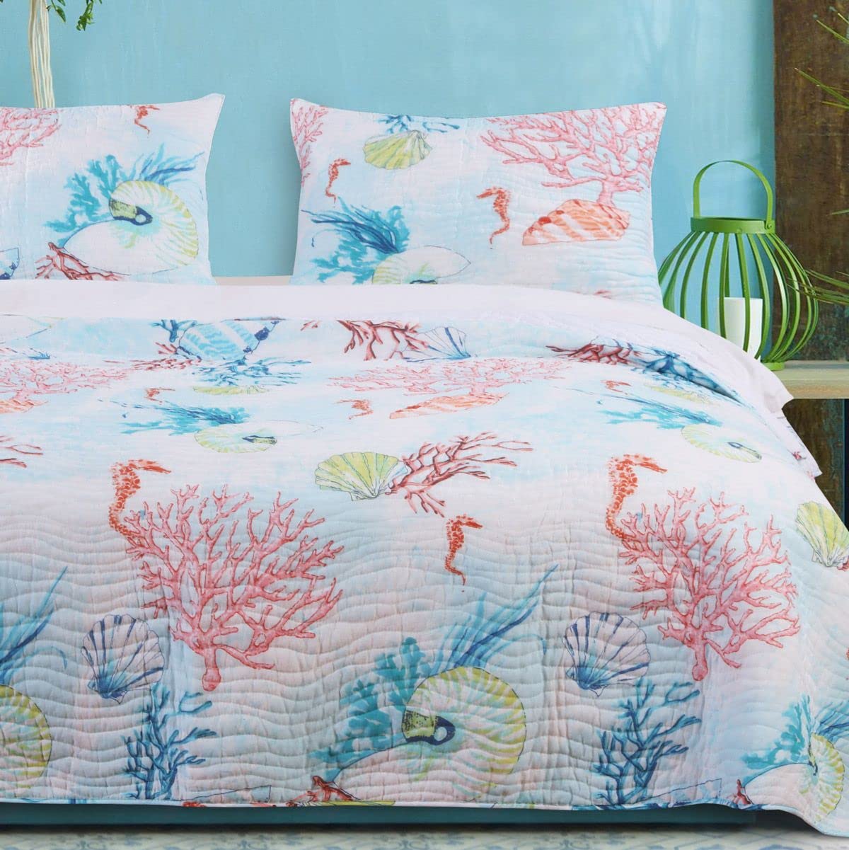BLACK FOREST DECOR Bright Coral Reef 2-Piece Quilt Bedding Set - Twin Size, Ocean Theme Bedroom Decor for Kids & Teens