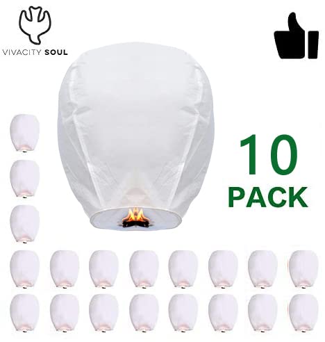 10 Pack Chinese Paper Lanterns for Wedding Decorations, Birthday Party Supplies, Festival & Event Decor - Hanging Sky Lanterns for Indoor/Outdoor Celebrations