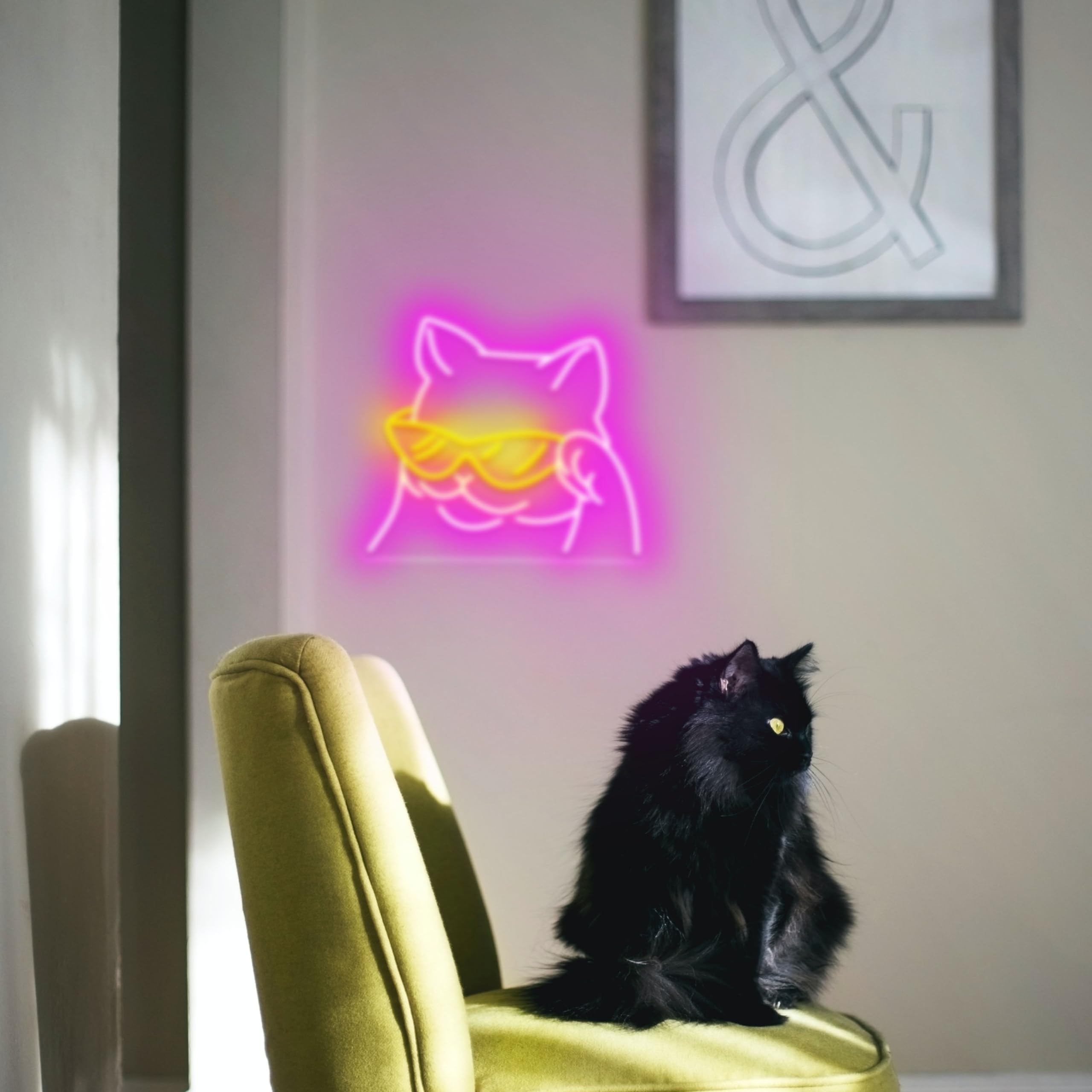 Cool Cat Neon Sign - Smiling Cat with Glasses LED Wall Light, USB Powered Dimmable Decor for Bedroom, Bar & Game Room - Perfect Cat Lover Gift & Unique Home Decor
