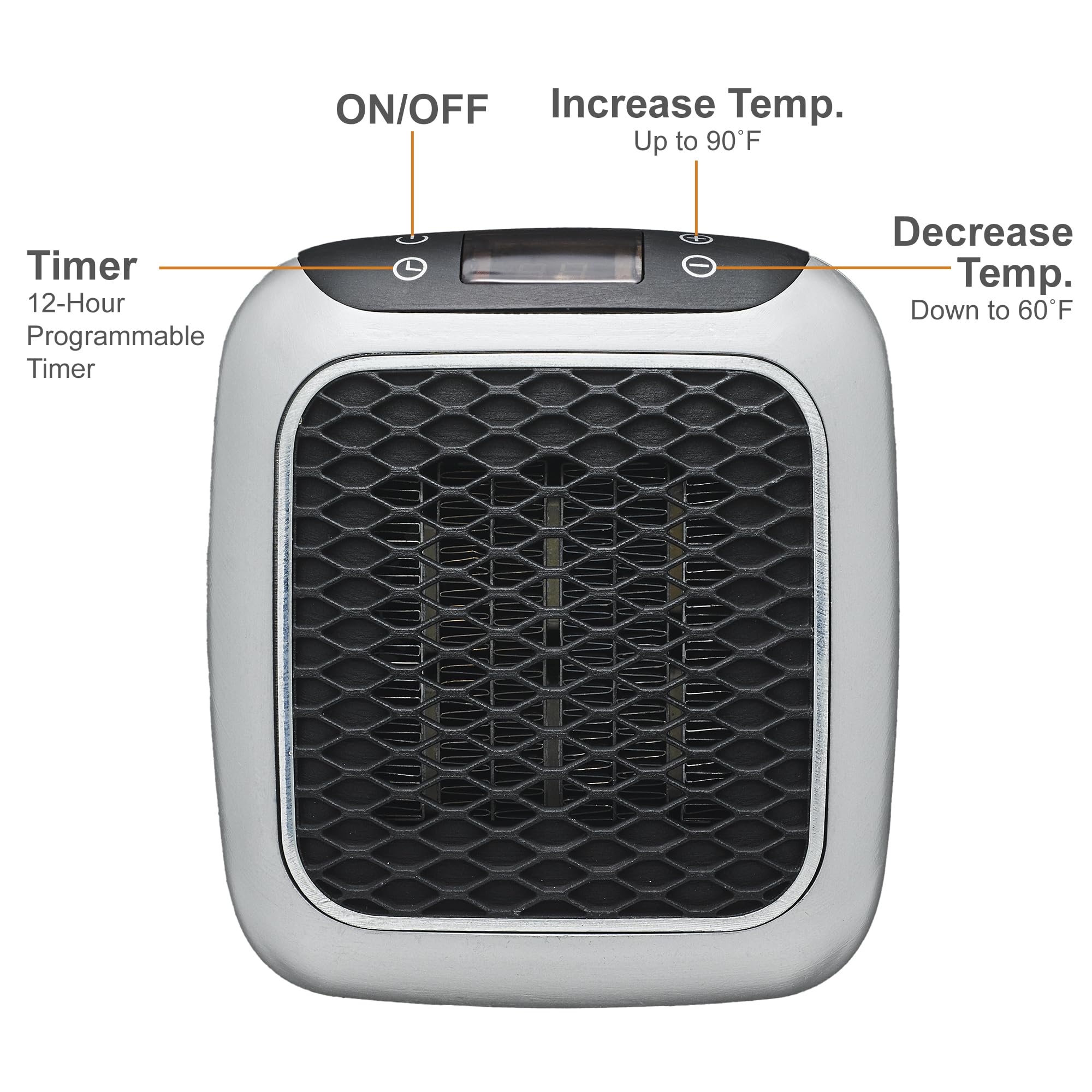 Ontel Handy Heater Turbo - Compact Wall Outlet Ceramic Space Heater with Adjustable Thermostat, 12H Timer & Auto Shut-Off - Quiet Energy Efficient for Office, Bedroom, Bathroom & Small Spaces (Packaging May Vary)