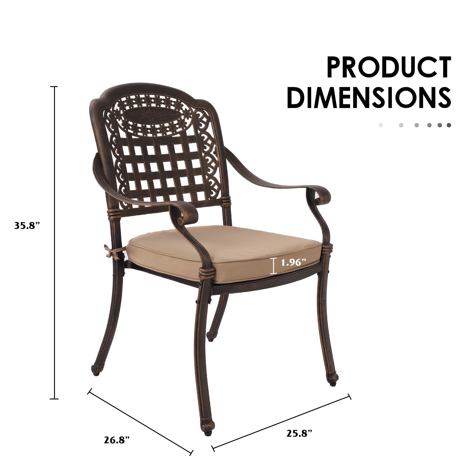 Magic Union 2-Piece Patio Dining Chair Set - Durable Outdoor Cast Aluminum Armchairs with Khaki Cushions for Garden, Backyard & Deck | Perfect for Outdoor Dining, Lounging & Entertaining