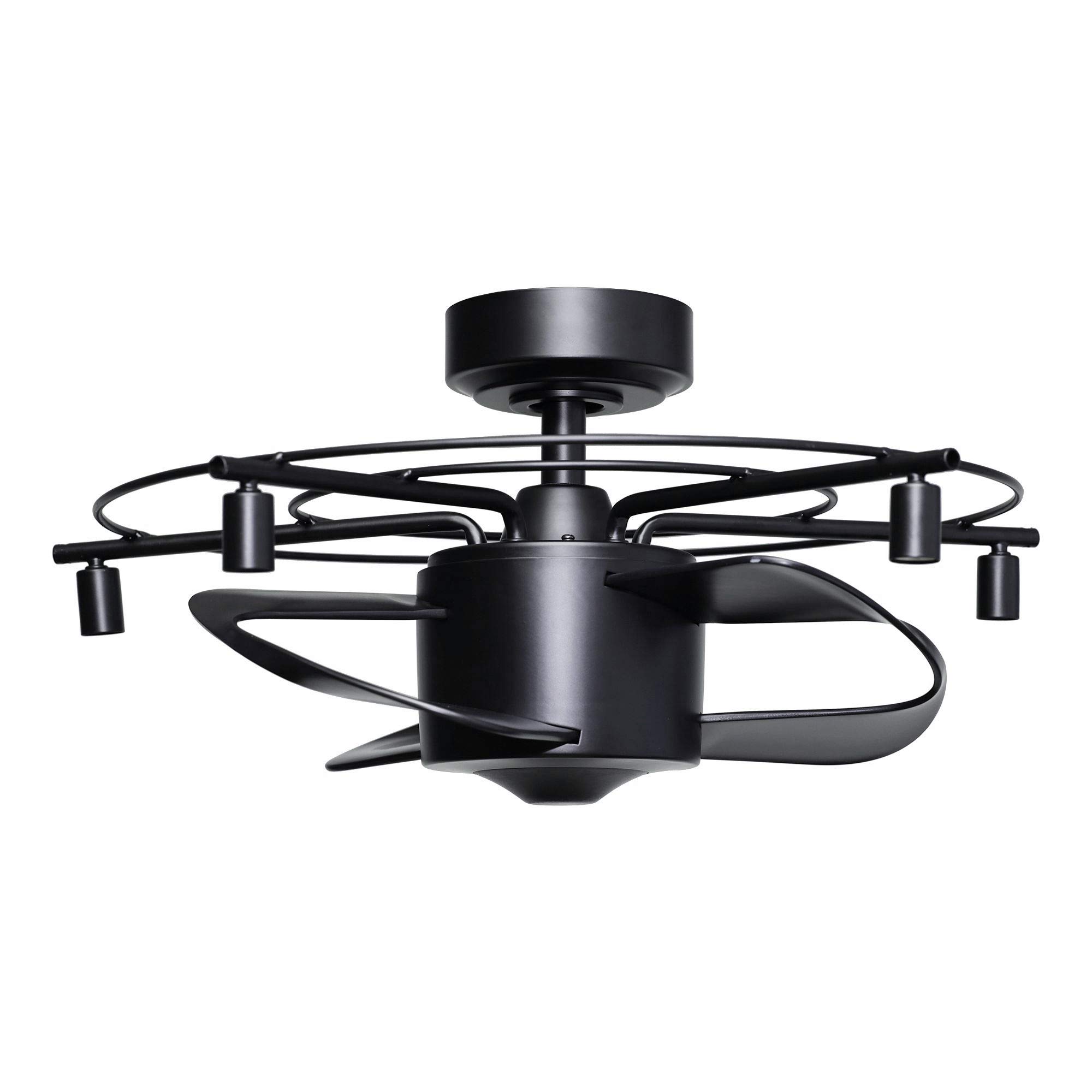 Parrot Uncle 26 Inch Modern Black Ceiling Fan with Lights & Remote Control - Bladeless Caged Design for Bedroom, Living Room & Office - Energy Efficient Quiet Cooling Fan with LED Light Kit