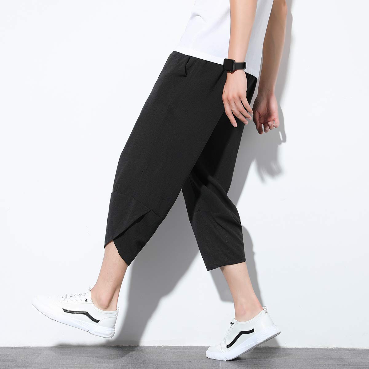 Seidarise Men's Linen Capri Pants - Breathable Summer Harem Trousers with Wide Leg & Relaxed Fit | Perfect for Beach, Yoga, and Casual Outings