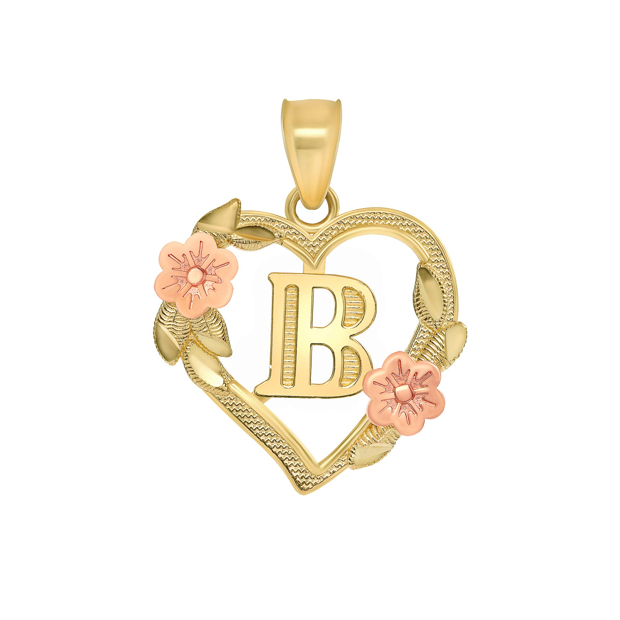 14K Yellow Gold Heart Initial Letter Pendant Necklace - Custom A-Z Alphabet Flower Charm Jewelry for Women & Girls (16