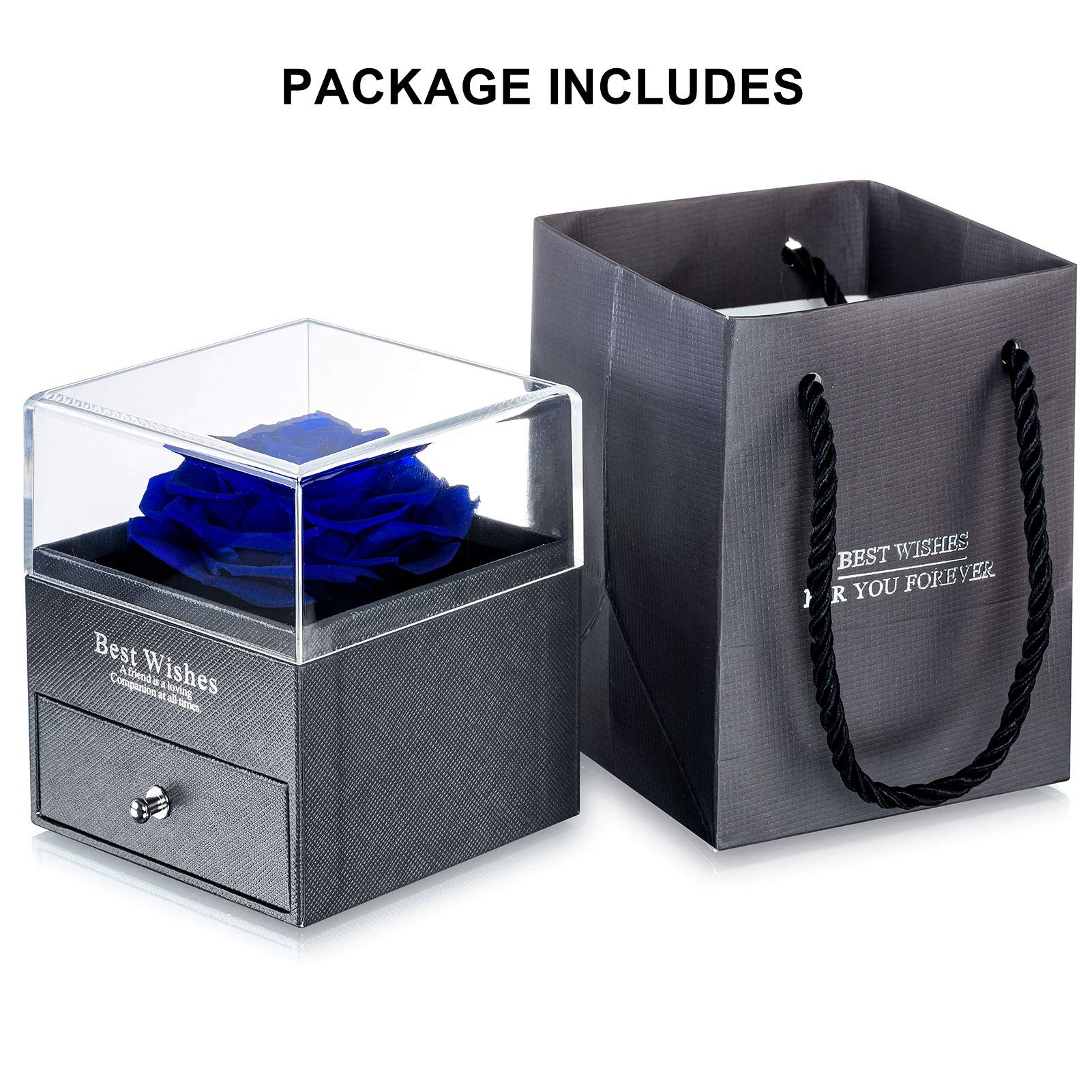 NUPTIO Preserved Fresh Rose in Jewelry Box - Eternal Infinity Rose Gift for Women, Blue Everlasting Flower for Wedding, Valentine's Day, Birthday & Mother's Day | Romantic Home Decor, Wedding Centerpiece, Luxury Gift Box for Special Occasions