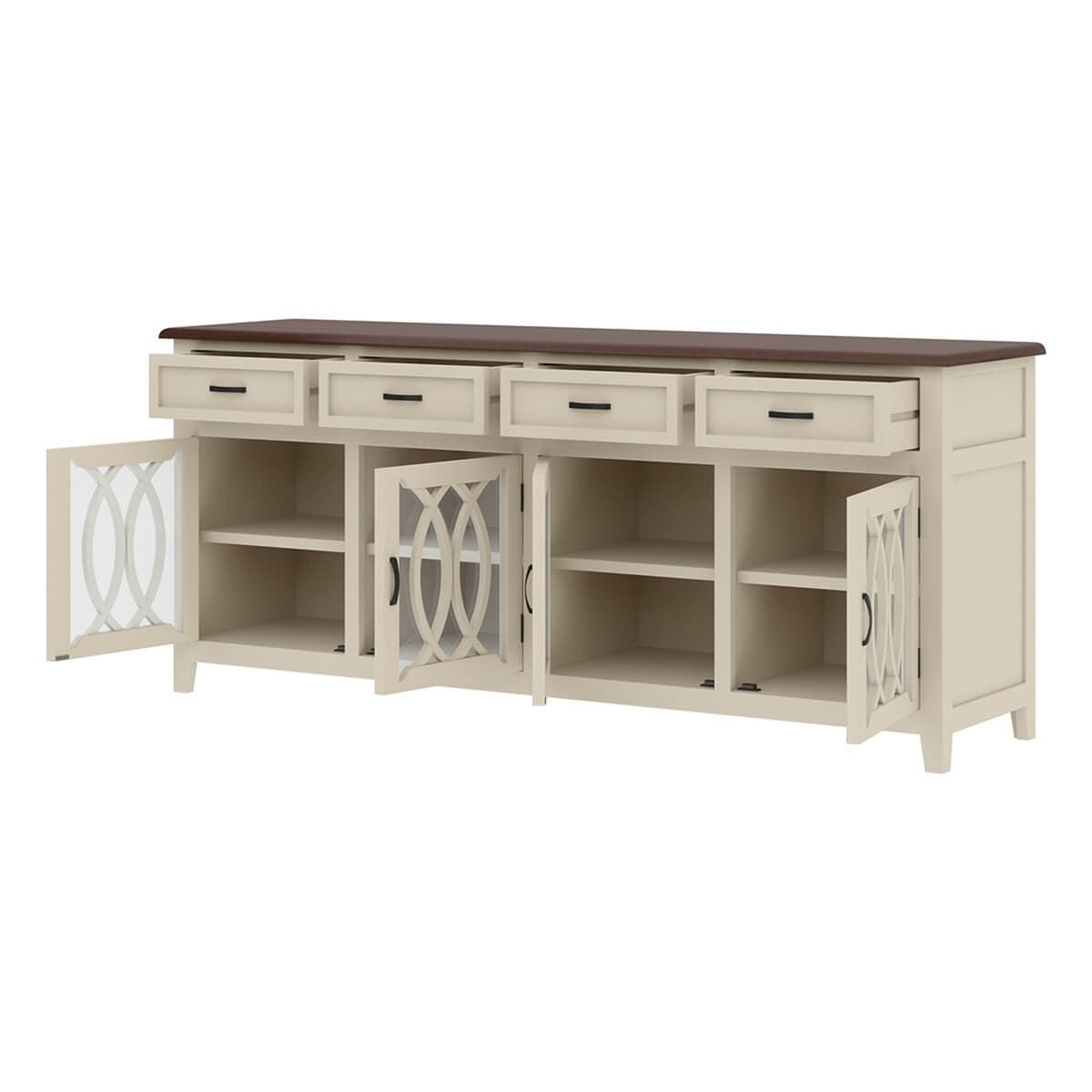 French Arched Indian Solid Wood 4-Drawer Extra Large Long Sideboard Buffet Cabinet - Perfect for Dining Room Storage, Living Room Decor & Entryway Organization