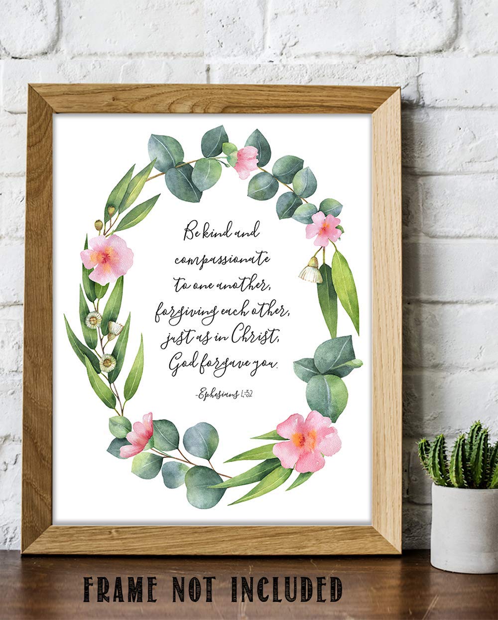 TJ Originals Be Kind & Compassionate Print - Ephesians 4:32 Inspirational Wall Art - Motivational Office Decor, Farmhouse & Living Room Wall Decor for Men, Bedroom Artwork - Perfect for Home, Office & Gift Giving