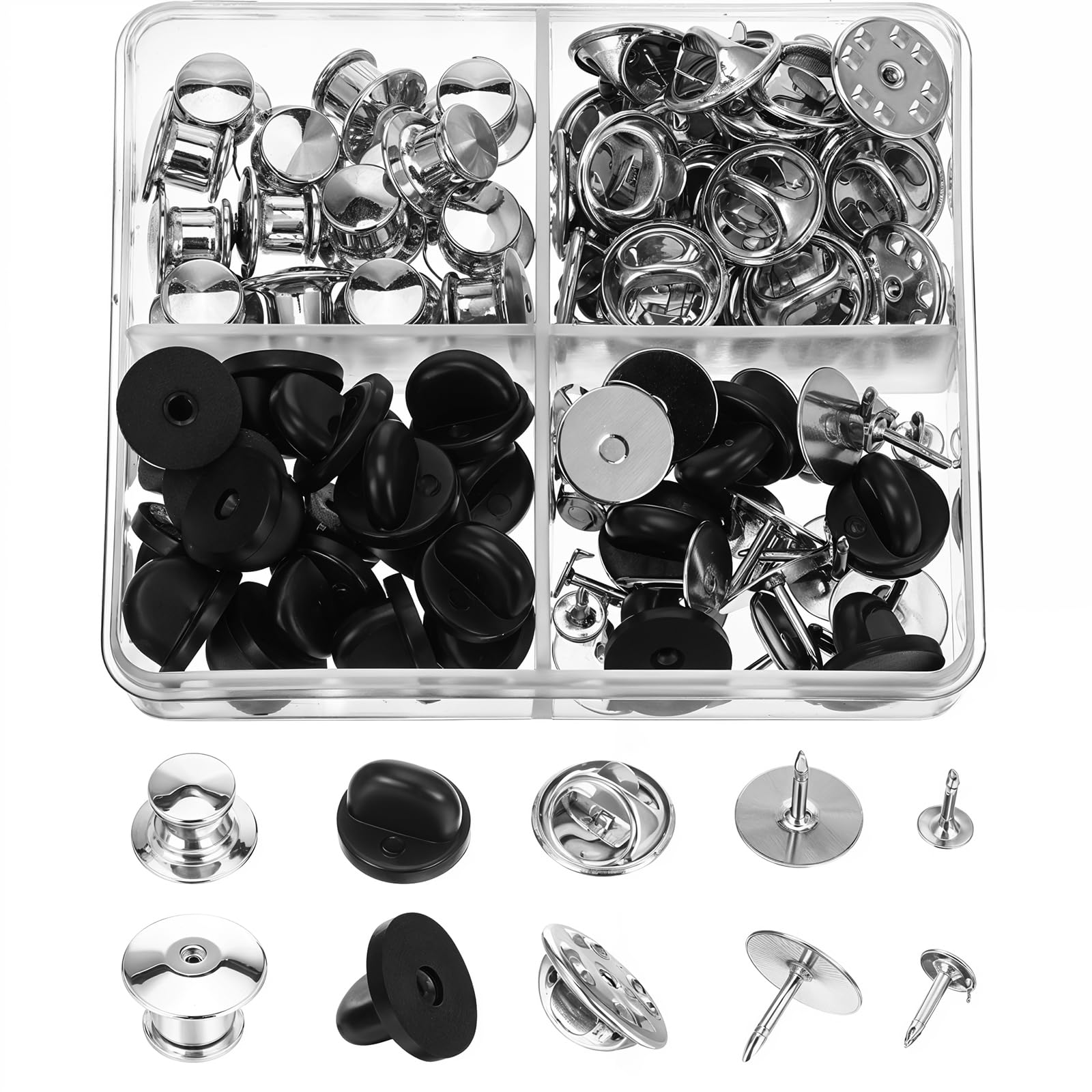 Giantree 90Pcs Locking Pin Backs with Blank Pins - for Brooches, Lapel & Hat Pins - Secure Fastening Solution