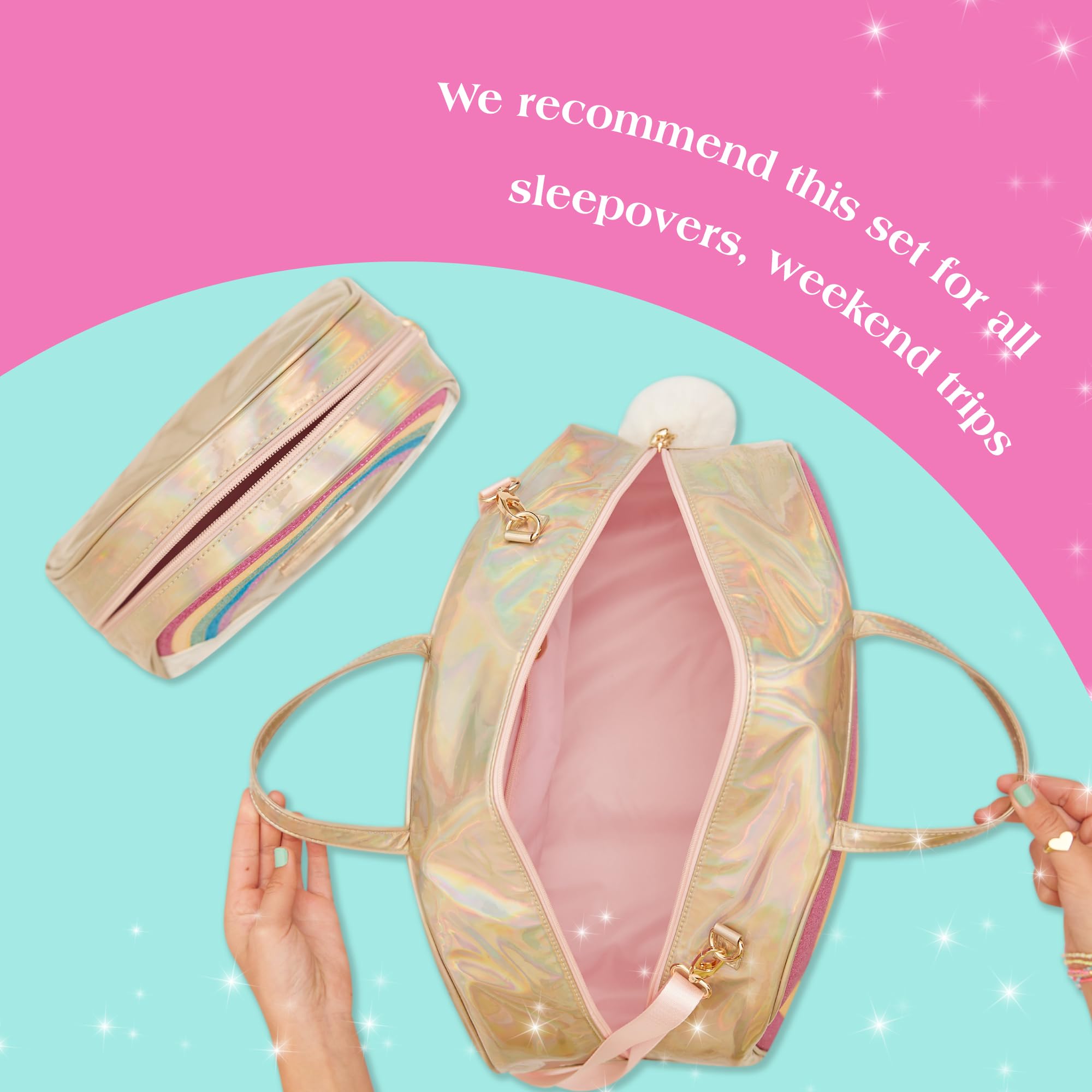 Glimmer Wish Unicorn Rainbow Overnight Bag & Cosmetic Organizer - Waterproof Travel Makeup Bag for Women & Girls - Perfect for School, Gym, Vacation & Sleepovers - Cute Gift Idea for Teens & Tweens