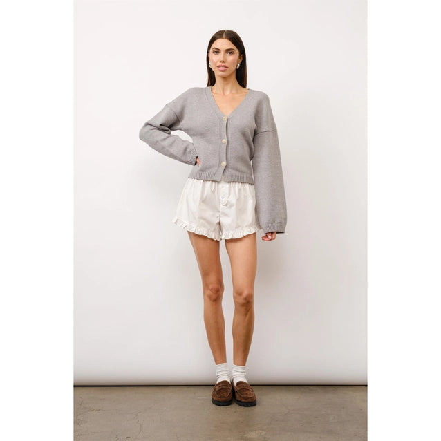 Eden Fitted Button Up Cardigan for Women - Soft Grey Knit Sweater | Office Wear, Casual Outfits & Layering Essential