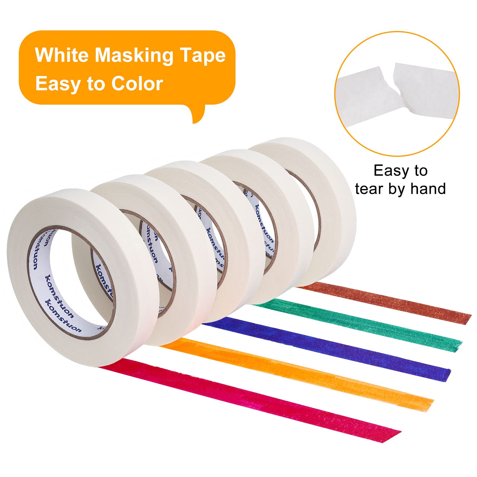 1/2 Inch x 60 Yards White Masking Tape - 10 Rolls, No Residue Painters Tape for Painting, Labeling & DIY Projects | Arts & Crafts, School Stationery, Home Decoration & Office Use