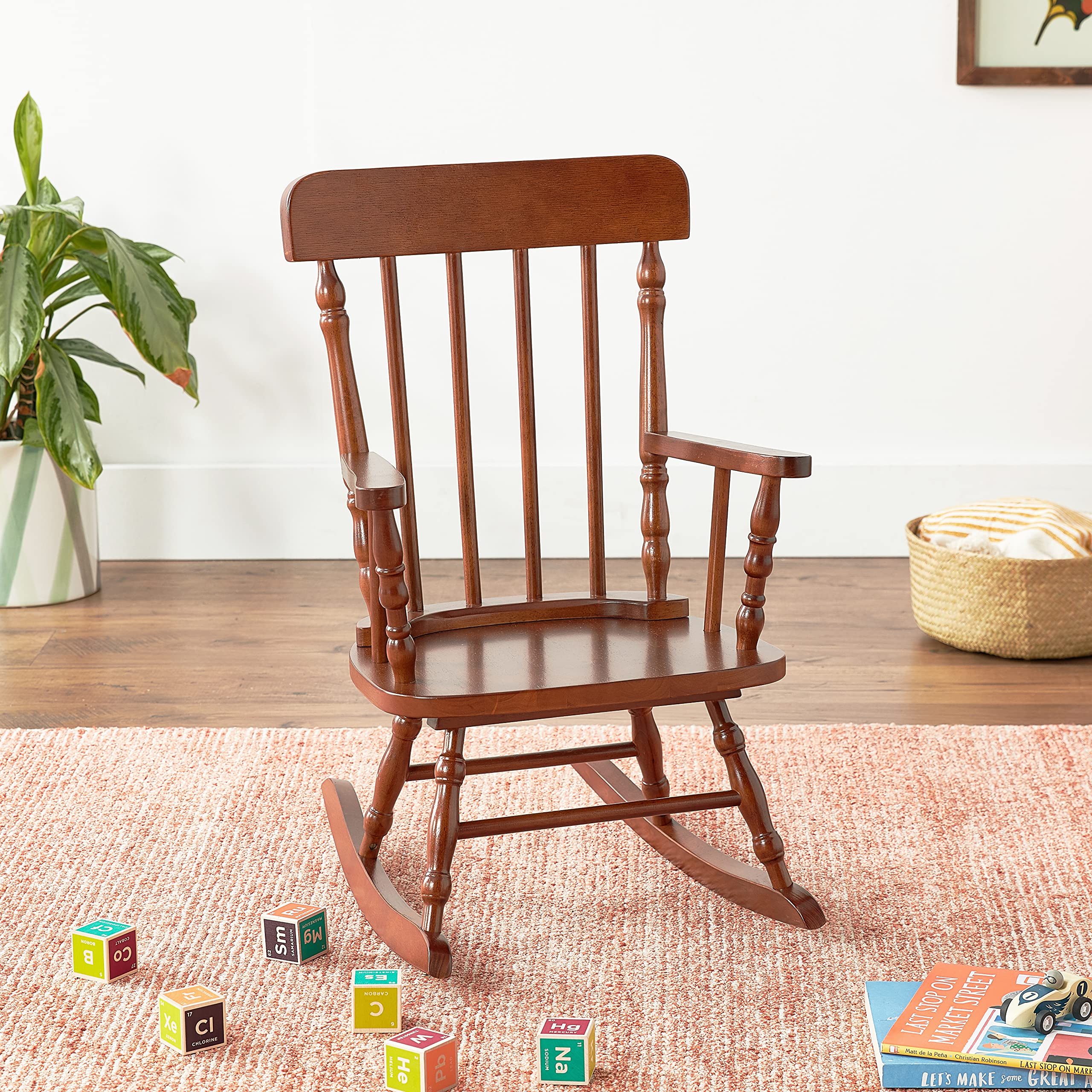 Gift Mark Kids Spindle Rocking Chair - Solid Wood Cherry Finish Rocking Chair for Children's Bedroom, Nursery, or Playroom - Perfect for Reading, Relaxing & Playtime