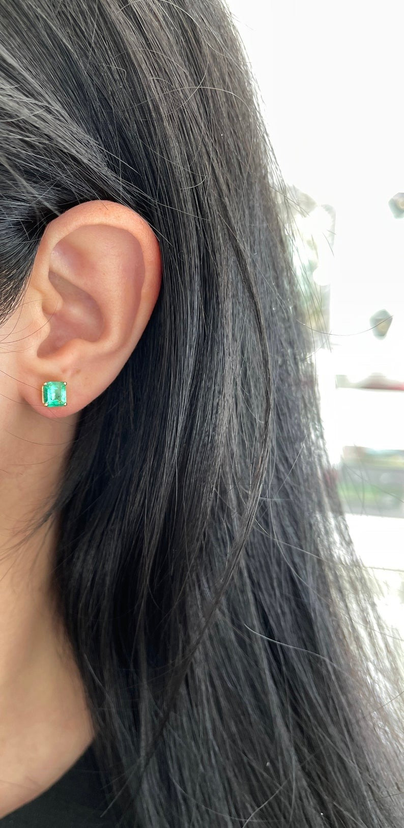 2.17tcw Stunning Colombian Emerald Square Asscher Cut Floral Stud Earrings in 14K Gold - Perfect for Weddings, Parties & Special Occasions