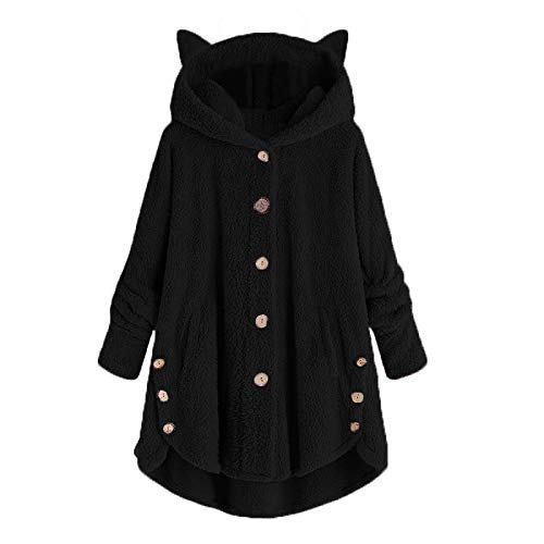 Women's Plus Size Button Coat Hooded Pullover - Loose Fit Sweater Blouse for Casual Outfits & Winter Layering
