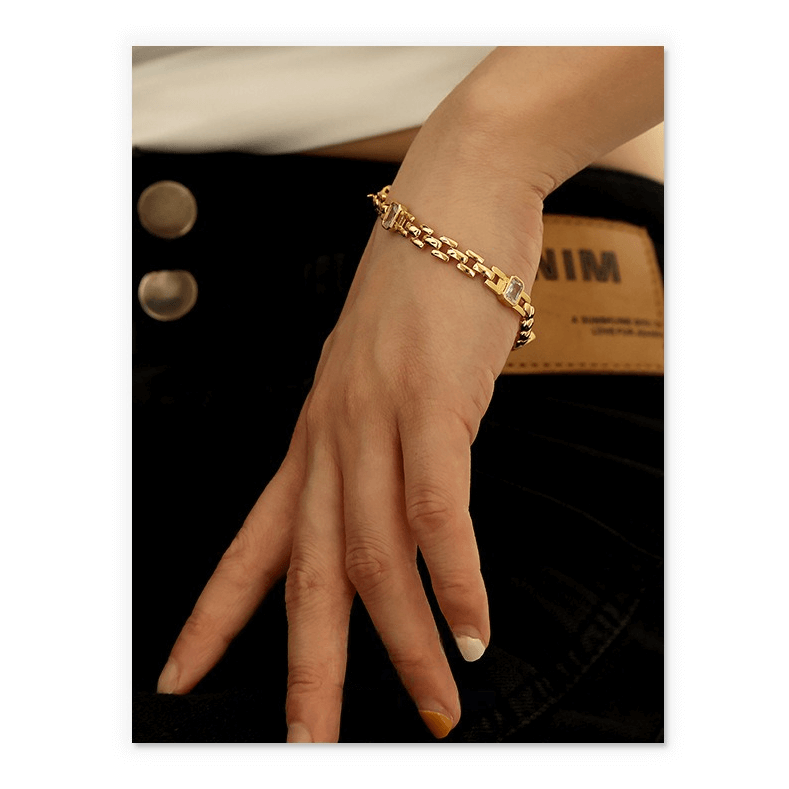 18K Gold CZ Watchband Chain Bracelet for Women - Luxury Adjustable Wristband for Watches | QT2203 | Perfect for Parties, Weddings & Everyday Wear