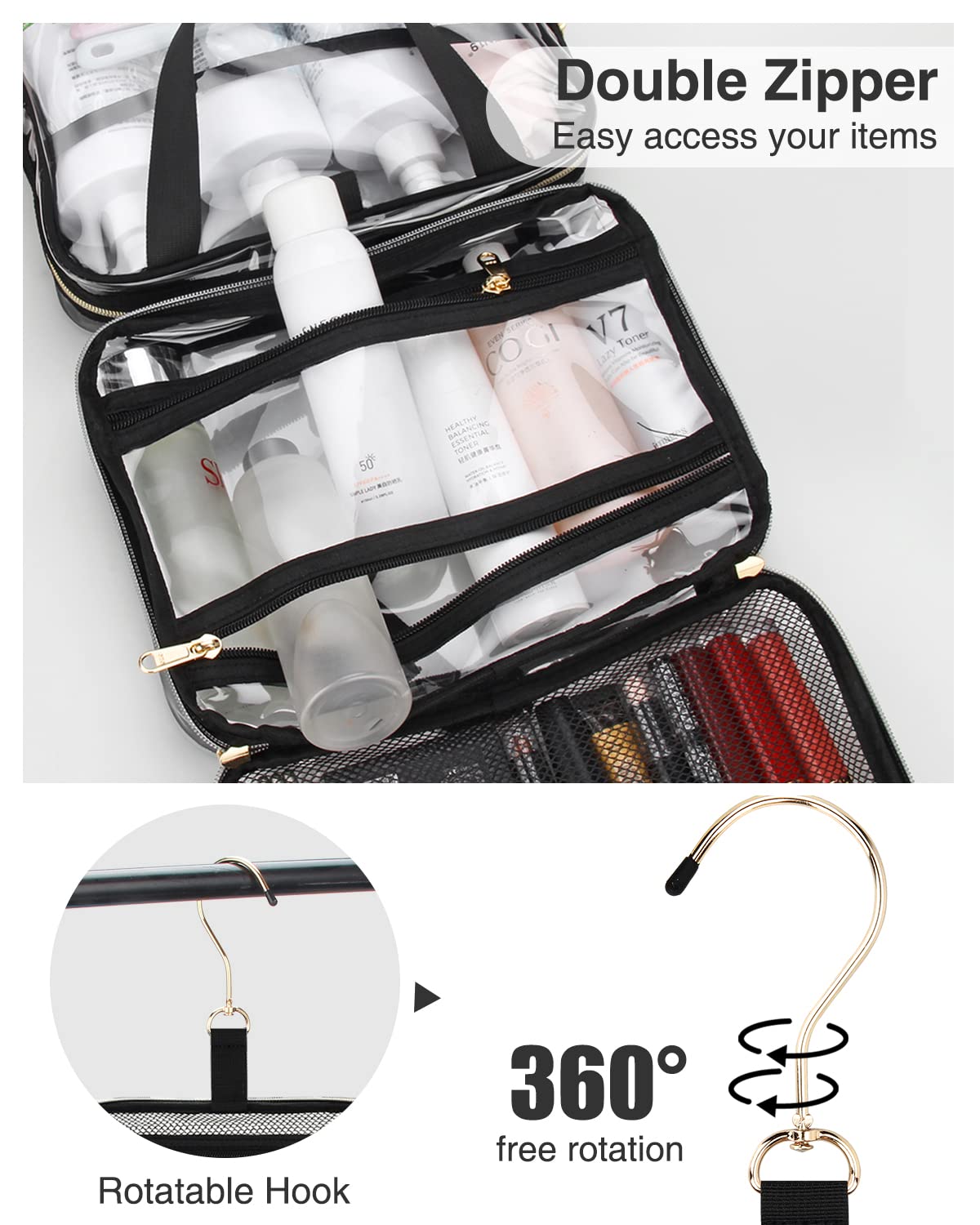 TSA Clear Hanging Toiletry Bag for Travel - Makeup Organizer for Women & Men - Perfect for Airports & Weekend Trips