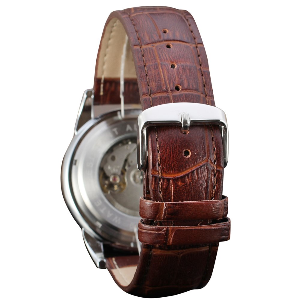 FORSINING Men's Automatic Watch - Silver Dial, Genuine Brown Leather Strap, Water Resistant, Luxury Dress Watch for Business, Wedding & Formal Occasions