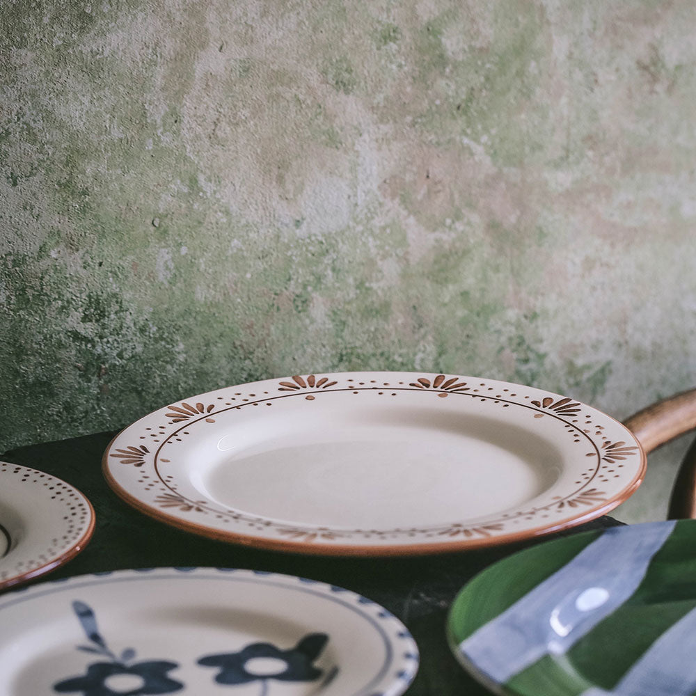 Hand Painted Ceramic Plate with Brown Floral Design - Elegant Dinnerware for Home Decor, Wedding Gifts & Special Occasions