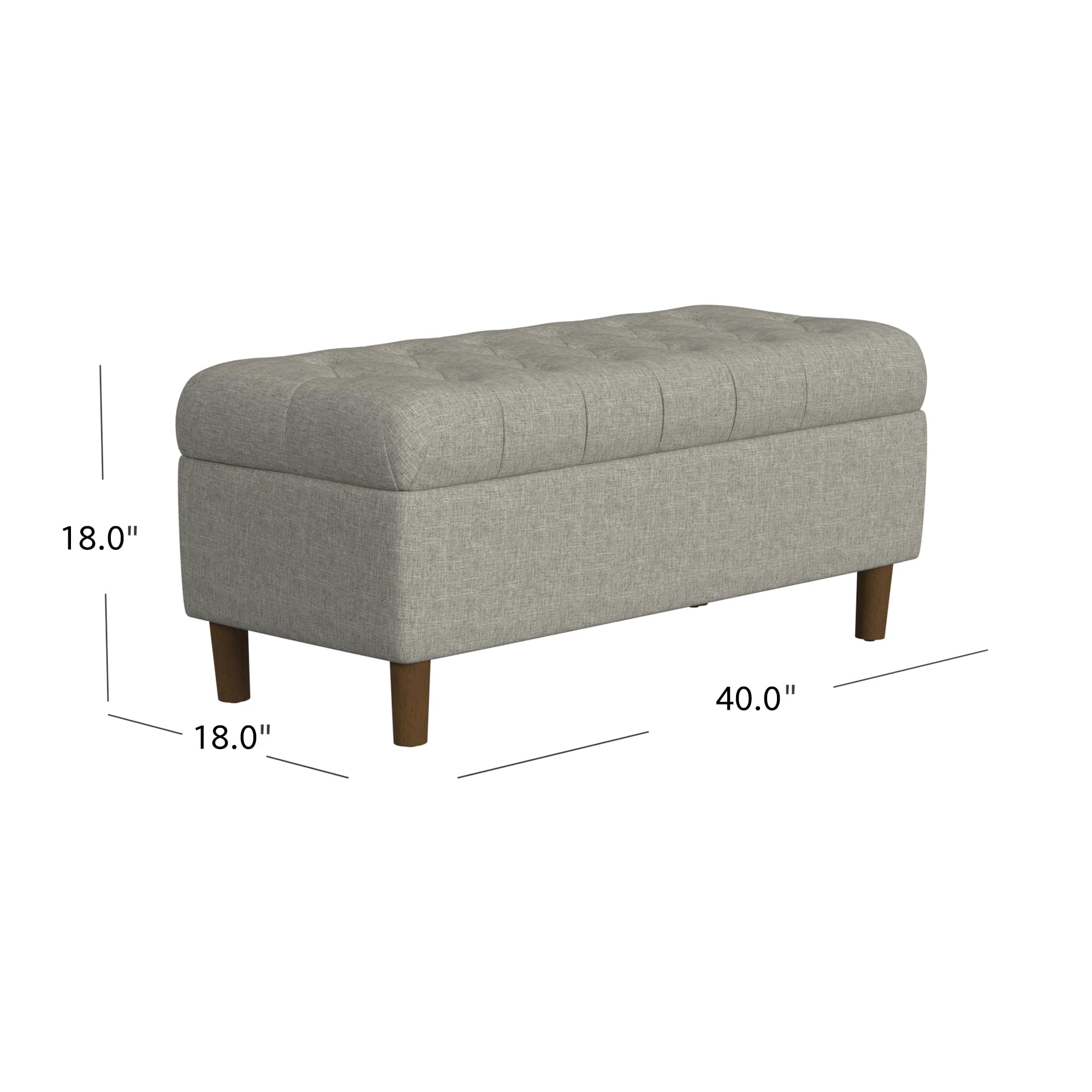 HomePop Tufted Ainsley Button Storage Ottoman Bench with Hinged Lid - Gray Woven Upholstered Footrest Stool for Living Room, Bedroom & Entryway - Multi-Functional Seat with Hidden Storage Space for Blankets, Pillows or Toys