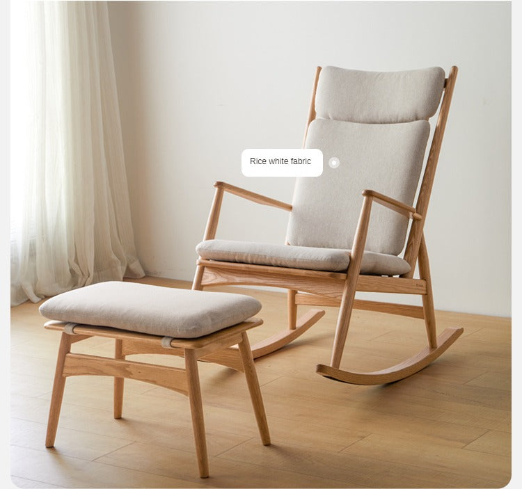 Solid Oak Wood Genuine Leather Rocking Chair - Handcrafted Comfort for Living Room, Nursery & Porch Relaxation