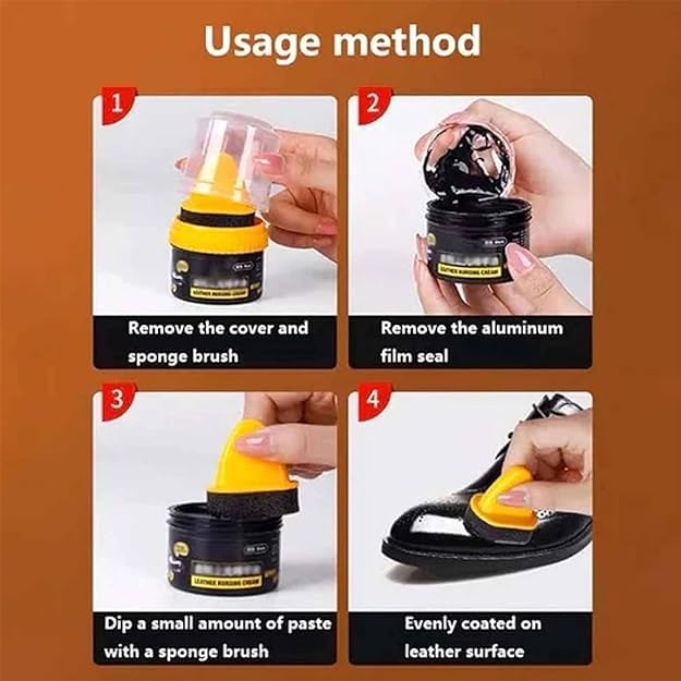 Premium ZEVON Leather Shoe Polish & Repair Cream - Natural Shoe Shine Liquid for Leather Protection Against Scuffs & Scratches - Includes Sponge Applicator - Ideal for Dress Shoes, Boots & Leather Accessories (Black)