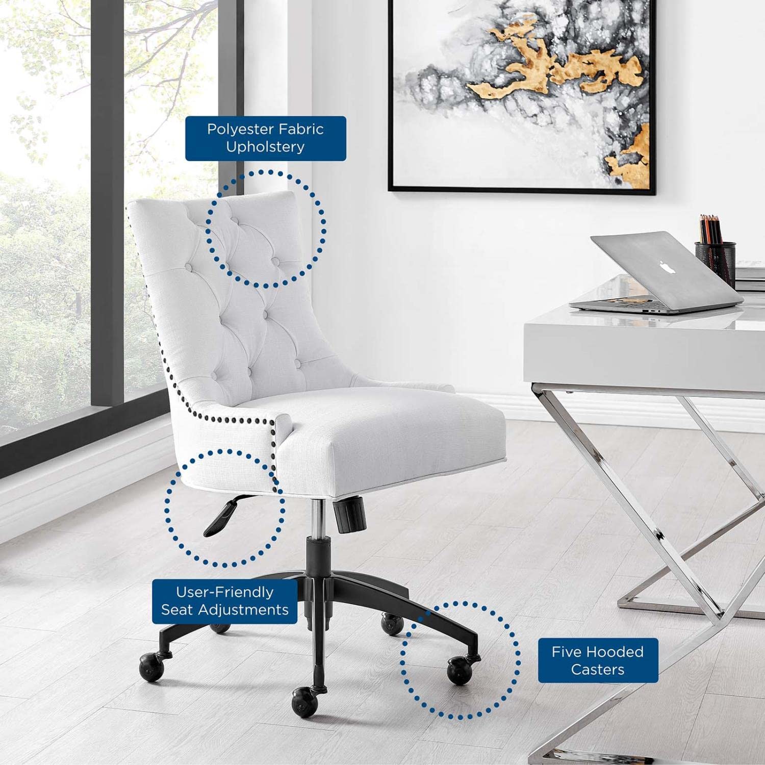 Modway Regent Tufted Fabric Swivel Office Chair - Ergonomic Executive Desk Chair with Adjustable Height & 360° Rotation, Black & White - Perfect for Home Office, Conference Rooms & Workspaces
