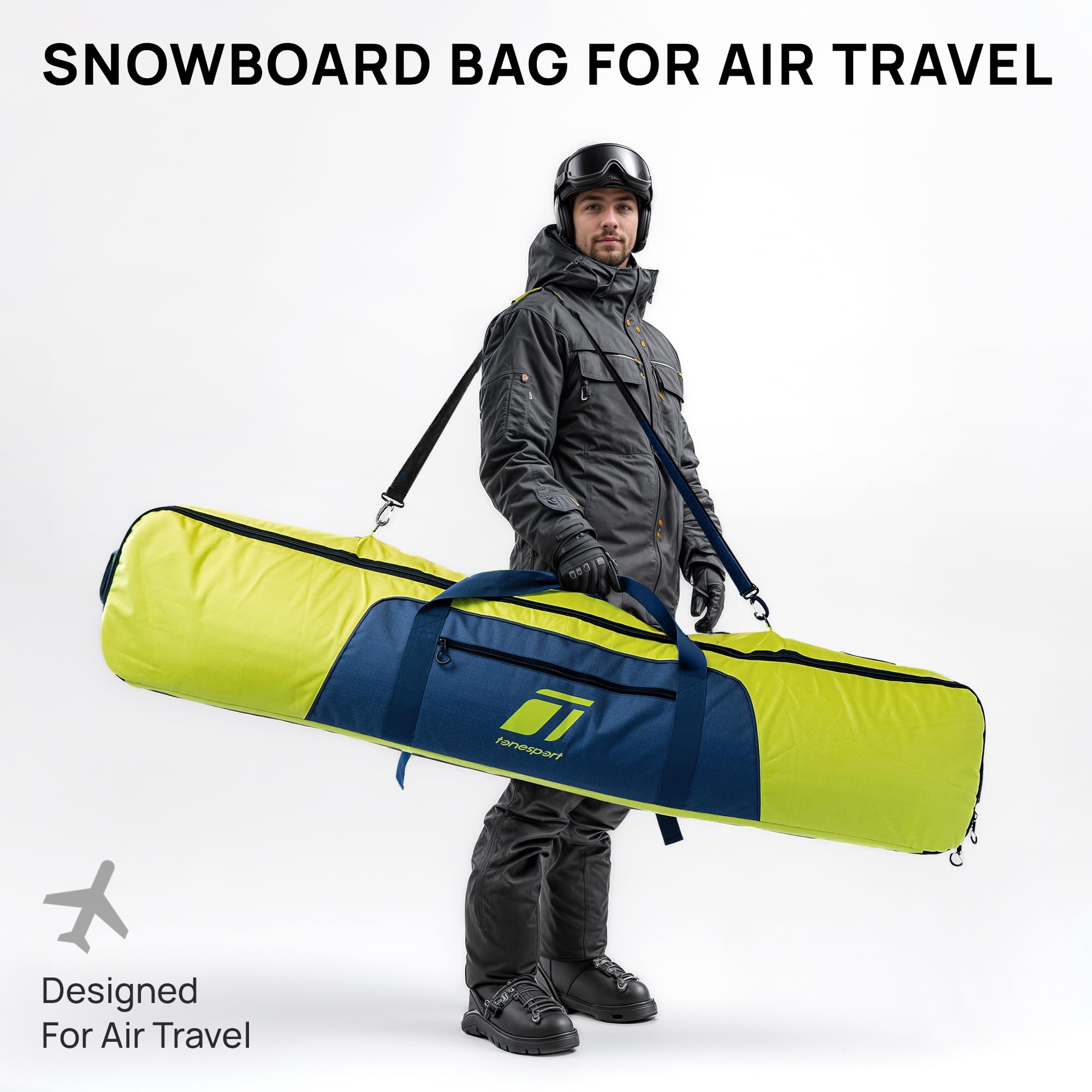 **Padded Waterproof Snowboard Travel Bag for Airplanes - Up to 165cm Snowboards - Durable & Protective for Flying, Storage & Transport**    *Perfect for air travel, mountain trips, and secure snowboard storage.*
