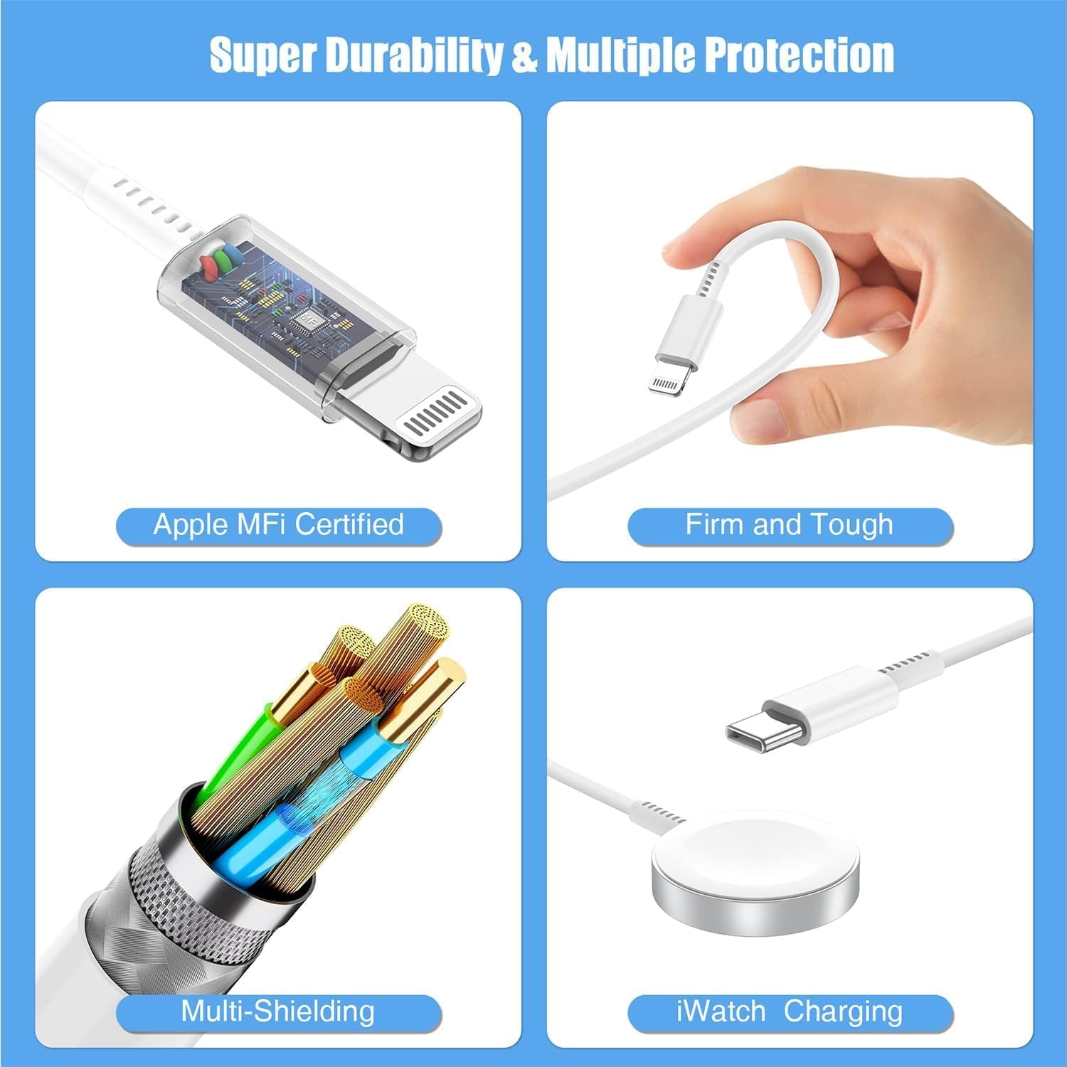 2-in-1 MFi Certified Apple Watch Fast Charger & iPhone Charger Cable - 6FT USB C Charging Cord for iWatch Ultra 2/10/9/8/7/6/SE/3 & iPhone 14/13/12 - Perfect for Travel, Office & Nightstand Charging
