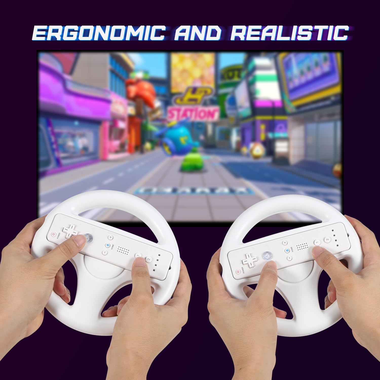2-Pack Nintendo Wii & Wii U Steering Wheel Controller - Compatible with Wii Remote for Mario Kart & Racing Games - Perfect for Family Game Nights & Multiplayer Racing Fun