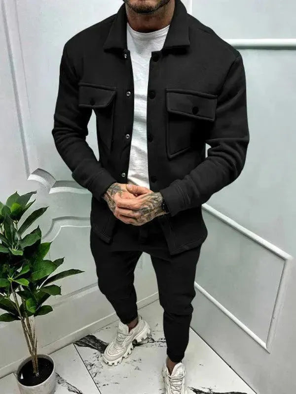 Stylish Men's Buttoned Jogger Two Piece Set - Comfortable Lounge Wear for Home, Gym & Casual Outings