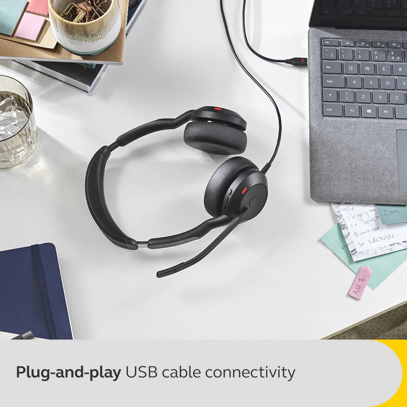 Jabra Evolve2 50 Wired Stereo Headset with AirComfort Technology - Noise Cancelling Microphone & Active Noise Cancellation - MS Teams Certified - Compatible with Zoom, Skype, Webex - Black - Perfect for Office Work, Remote Meetings & Call Centers