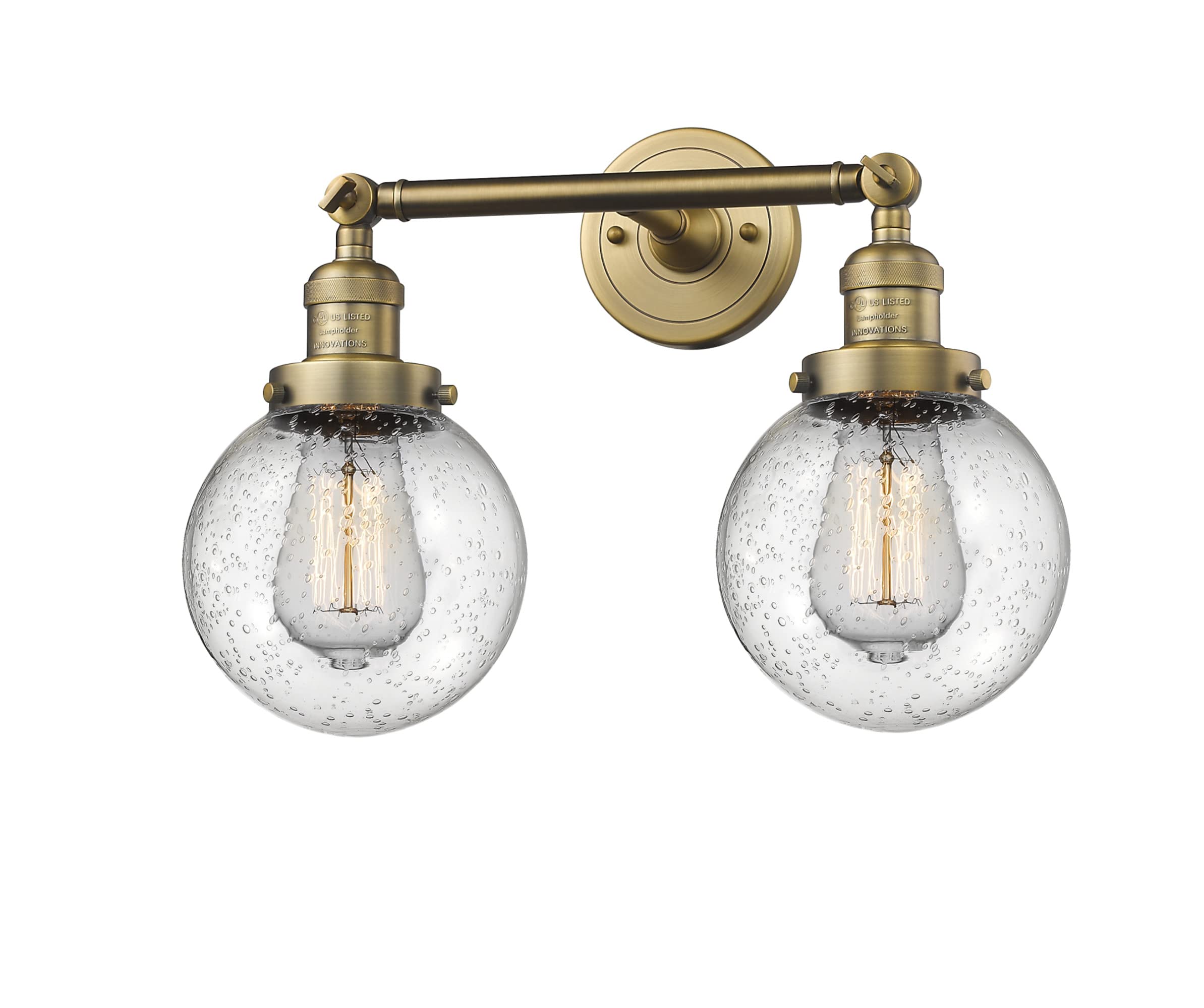 Innovations 208-BB-G204-6 2-Light Bathroom Vanity Light Fixture in Brushed Brass - Perfect for Modern Bathrooms, Powder Rooms & Spa-Like Retreats