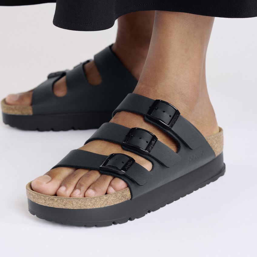 Birkenstock Florida Platform Vegan Sandals in Black - Comfortable & Stylish for Women, Perfect for Casual Wear, Beach, and Summer Outfits