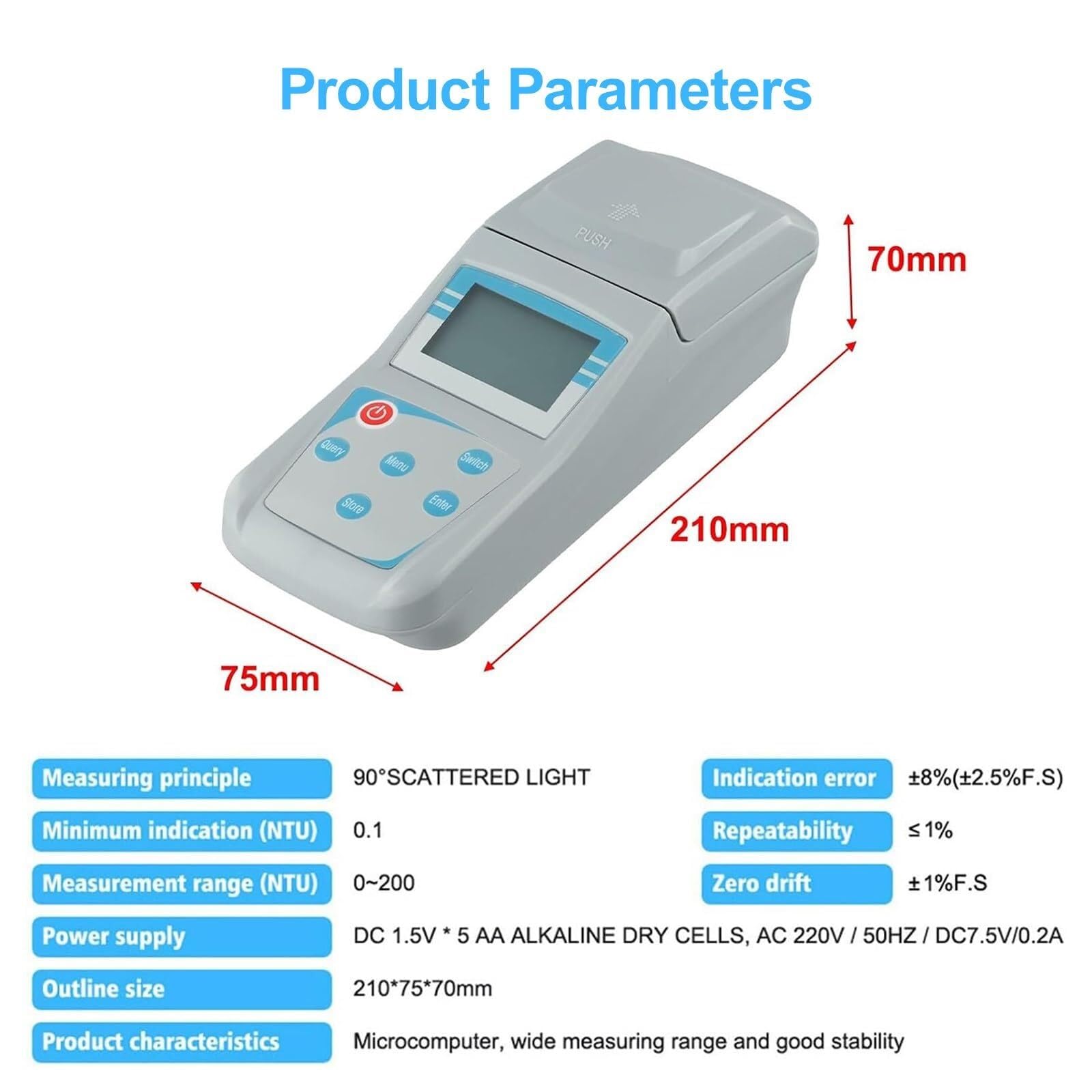 Digital Display Turbidity Meter with Data Storage & 0-200 NTU Range - Water Quality Tester for Food Processing, Papermaking, Aquariums & Pools