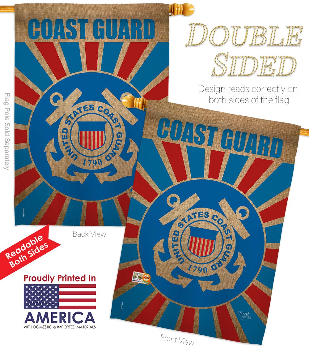 US Coast Guard Garden Flag Kit - Double-Sided 28x40 Inch Armed Forces Yard Banner | Semper Paratus Military Veteran Retirement Gift | Patriotic Outdoor Decor for Home, Yard & Memorial Day Celebrations - Made in USA